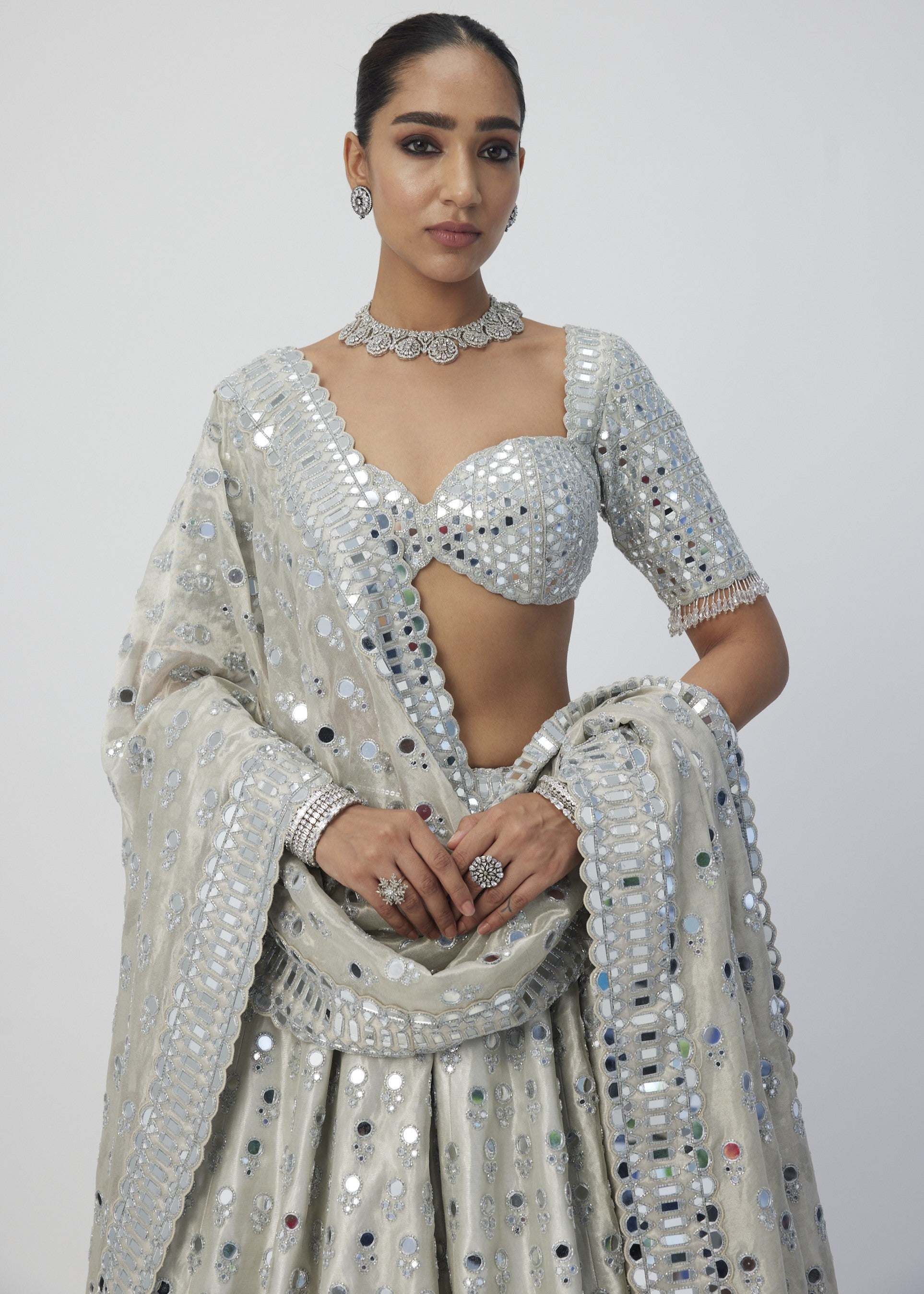 Silver Shimmer Organza Lehenga Set