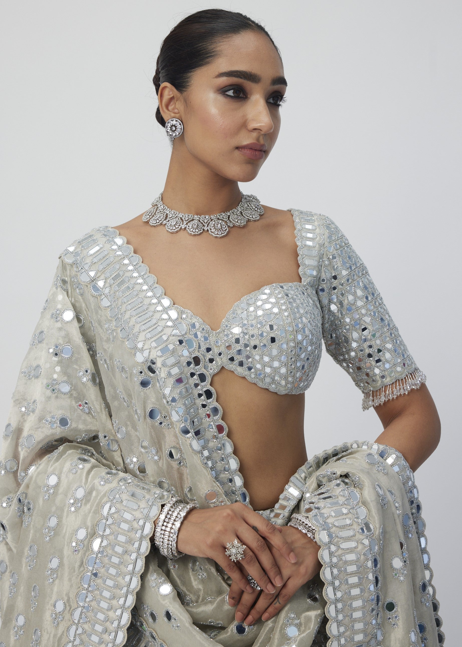 Silver Shimmer Organza Lehenga Set