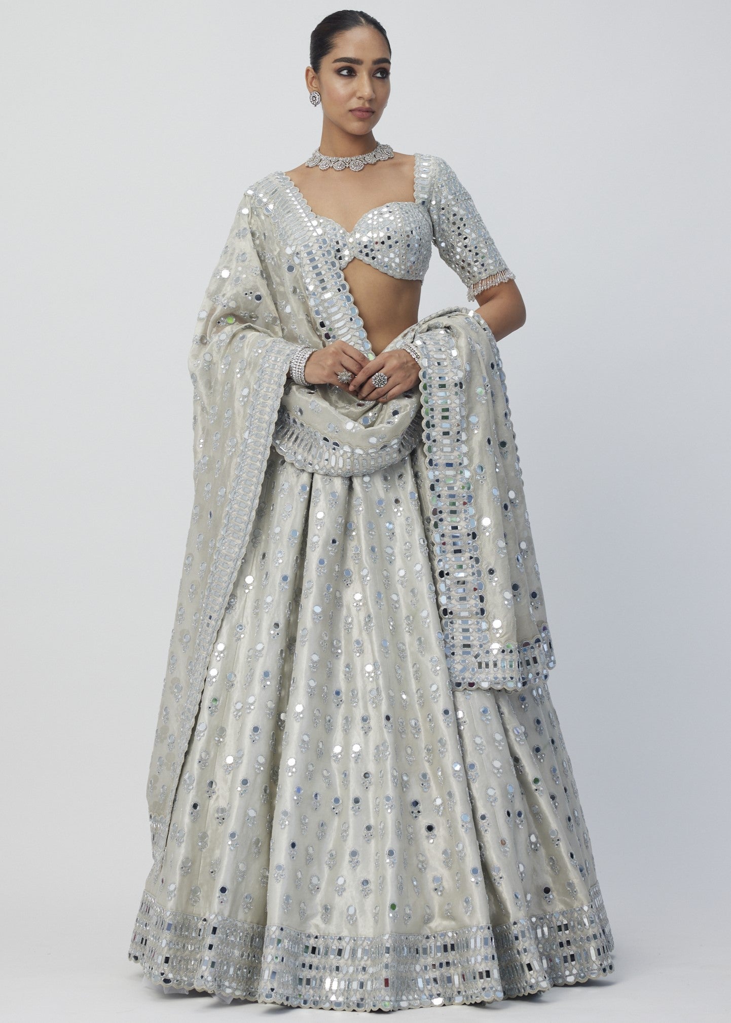 Silver Shimmer Organza Lehenga Set