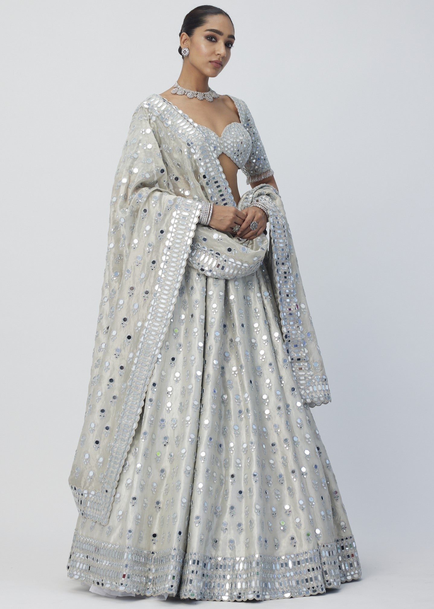 Silver Shimmer Organza Lehenga Set