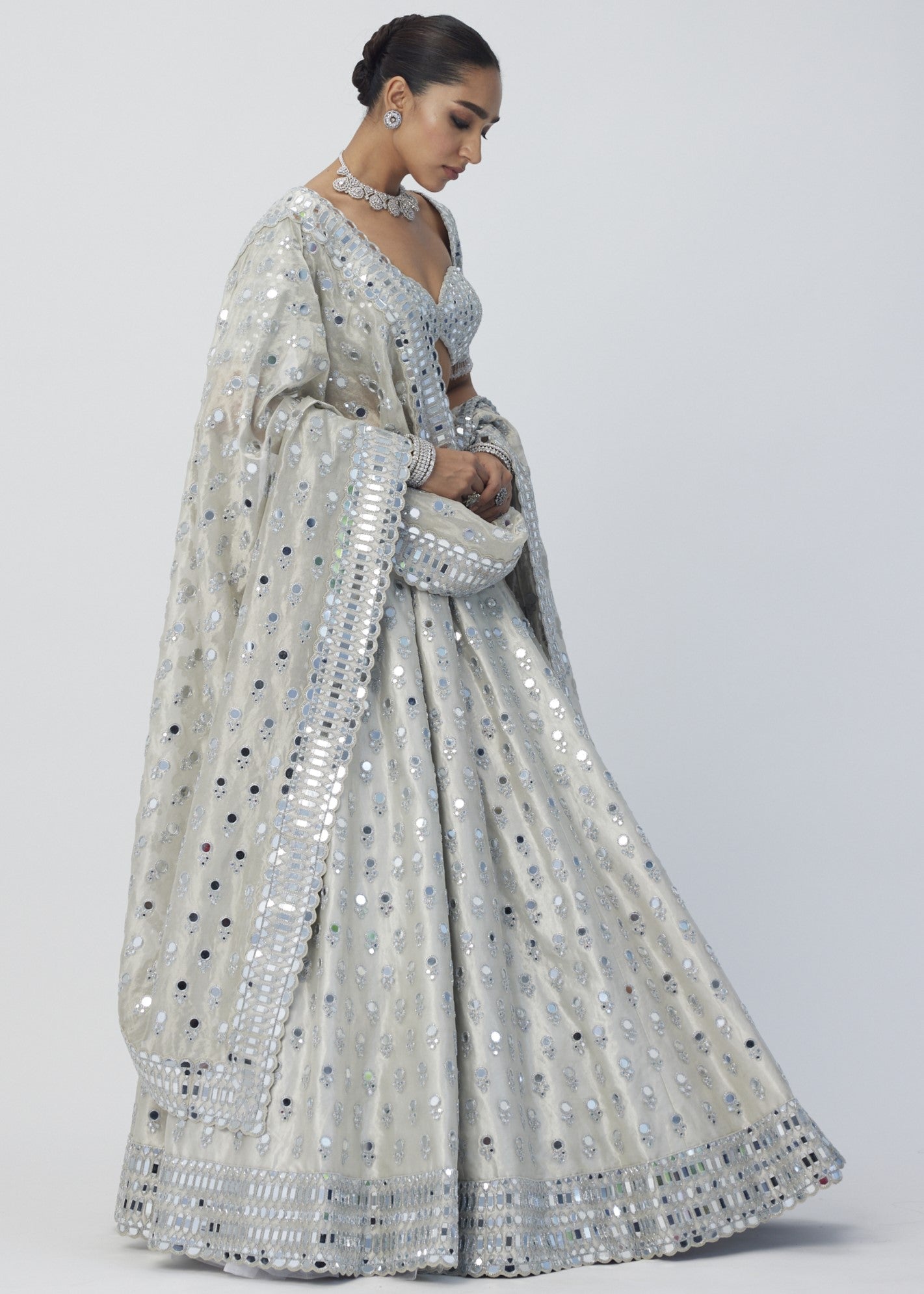 Silver Shimmer Organza Lehenga Set