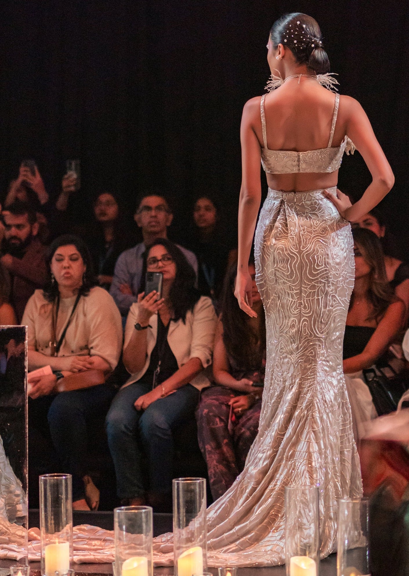 Beige Fish-Cut Lehenga Set with 3D Patchwork Detail