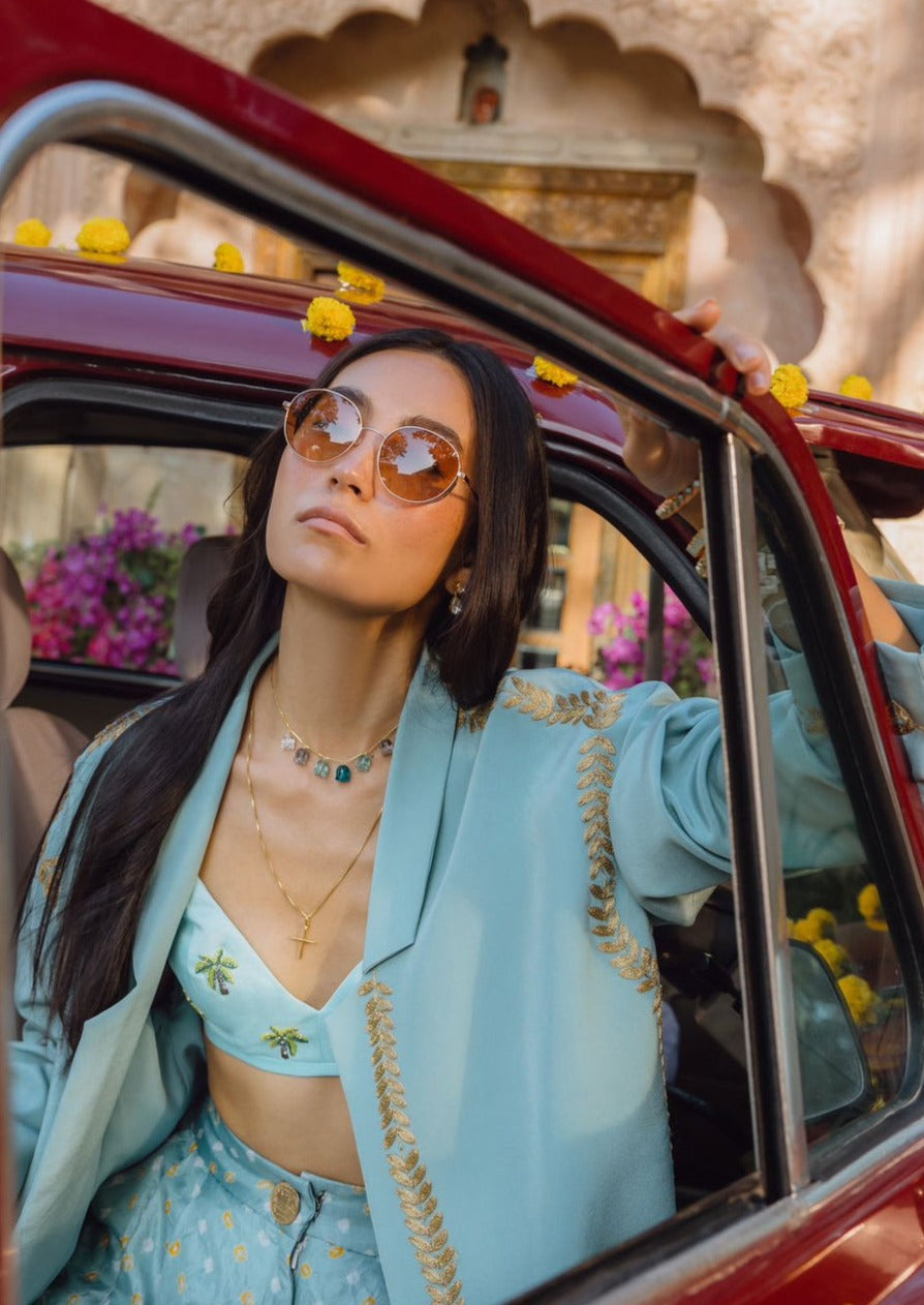 Palm Trees And Sky Bandhani Jacket Set