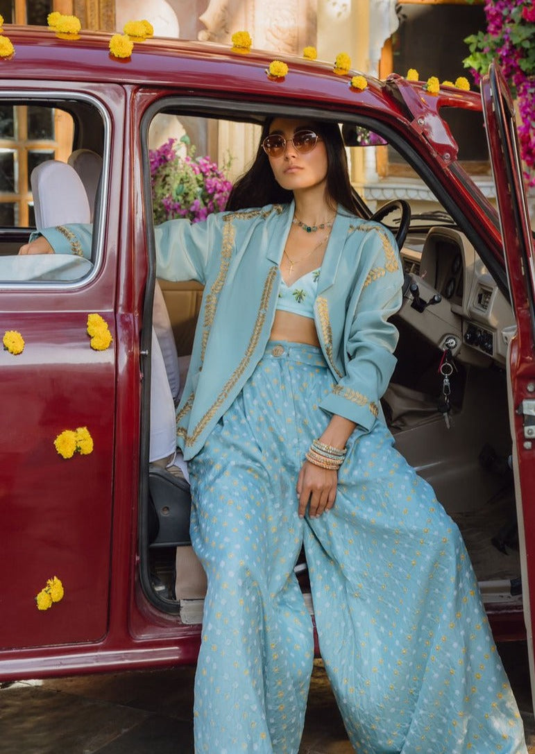 Palm Trees And Sky Bandhani Jacket Set