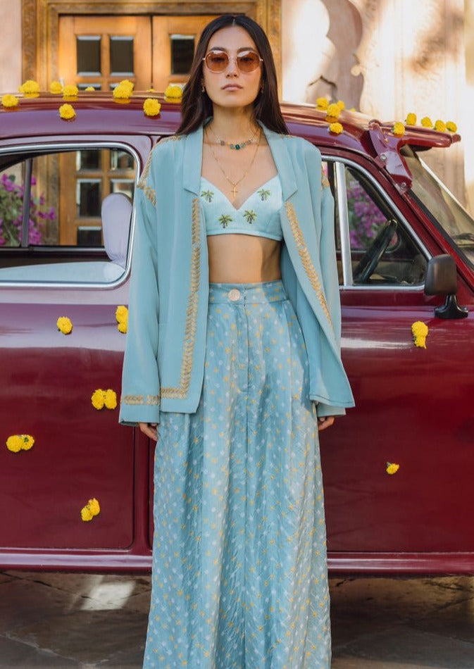 Palm Trees And Sky Bandhani Jacket Set