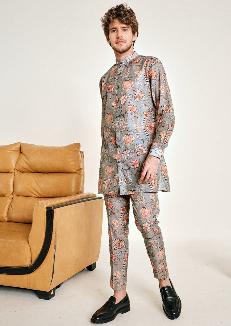Charcoal Hamdard Chanderi Cotton Kurta Pajama Set