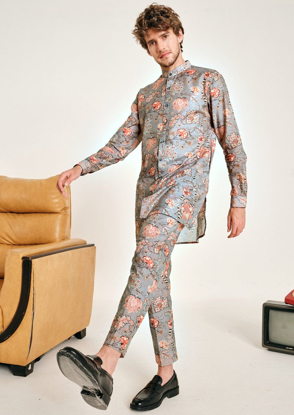 Charcoal Hamdard Chanderi Cotton Kurta Pajama Set