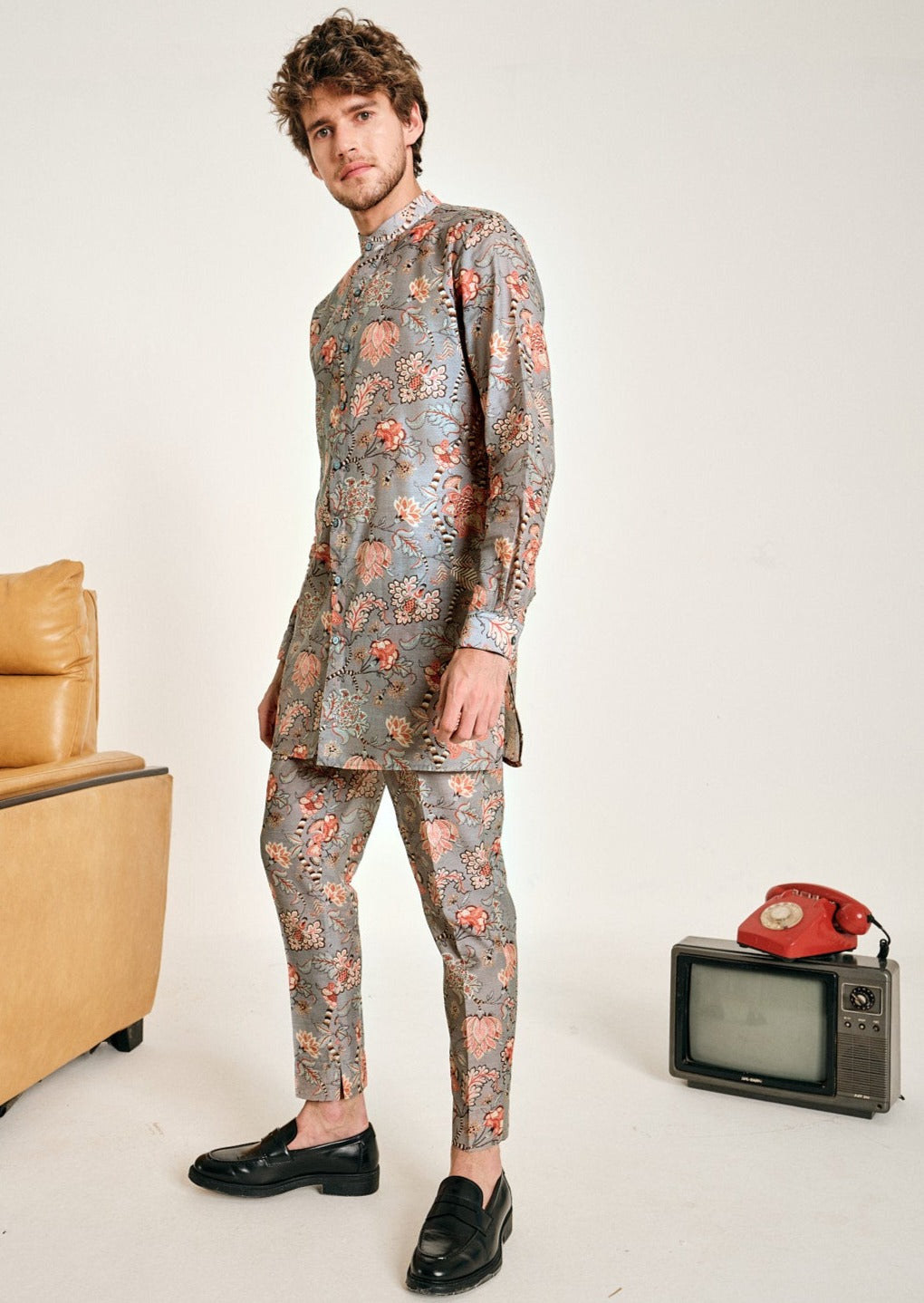 Charcoal Hamdard Chanderi Cotton Kurta Pajama Set