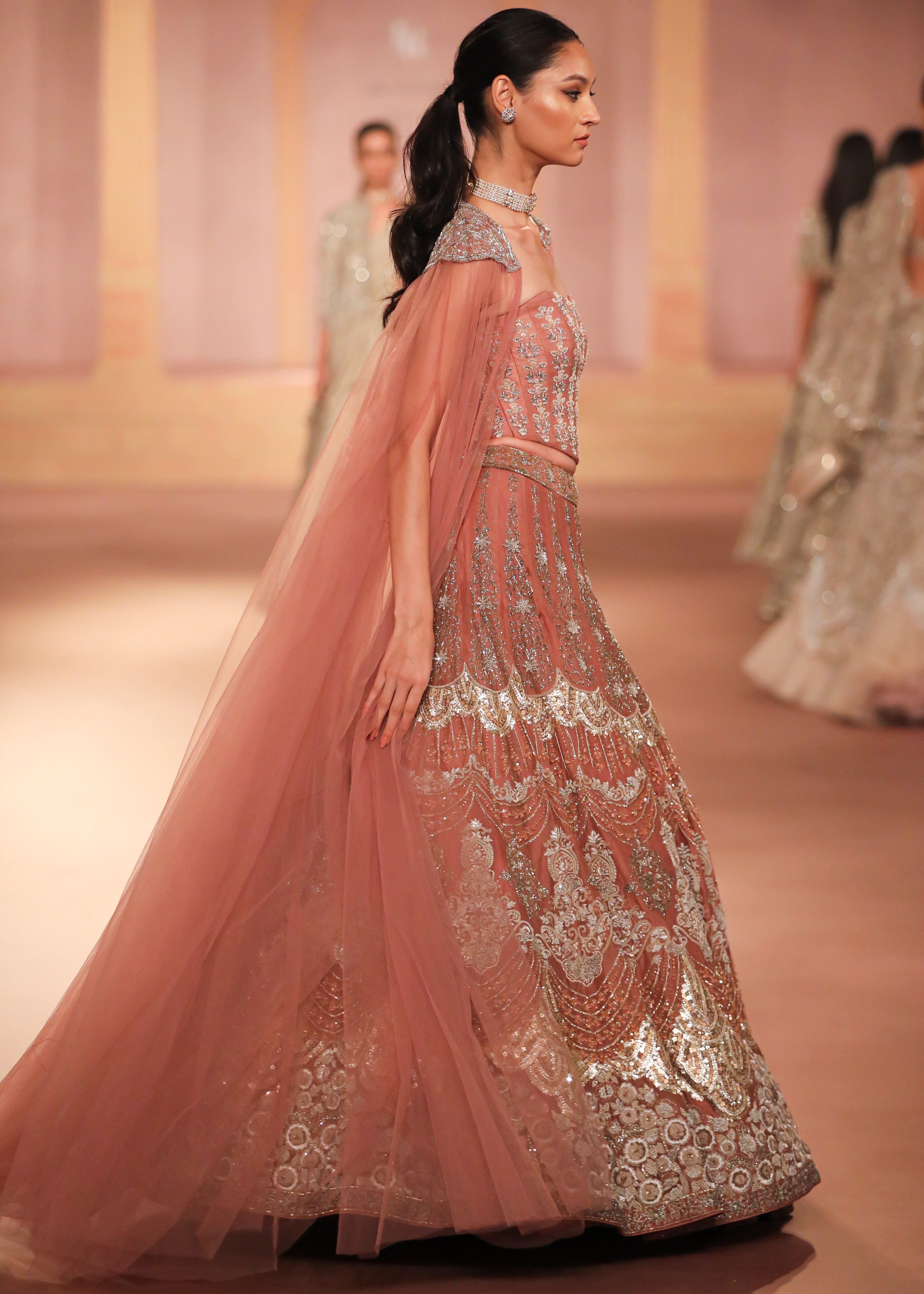 Peach Organza Lehenga Set