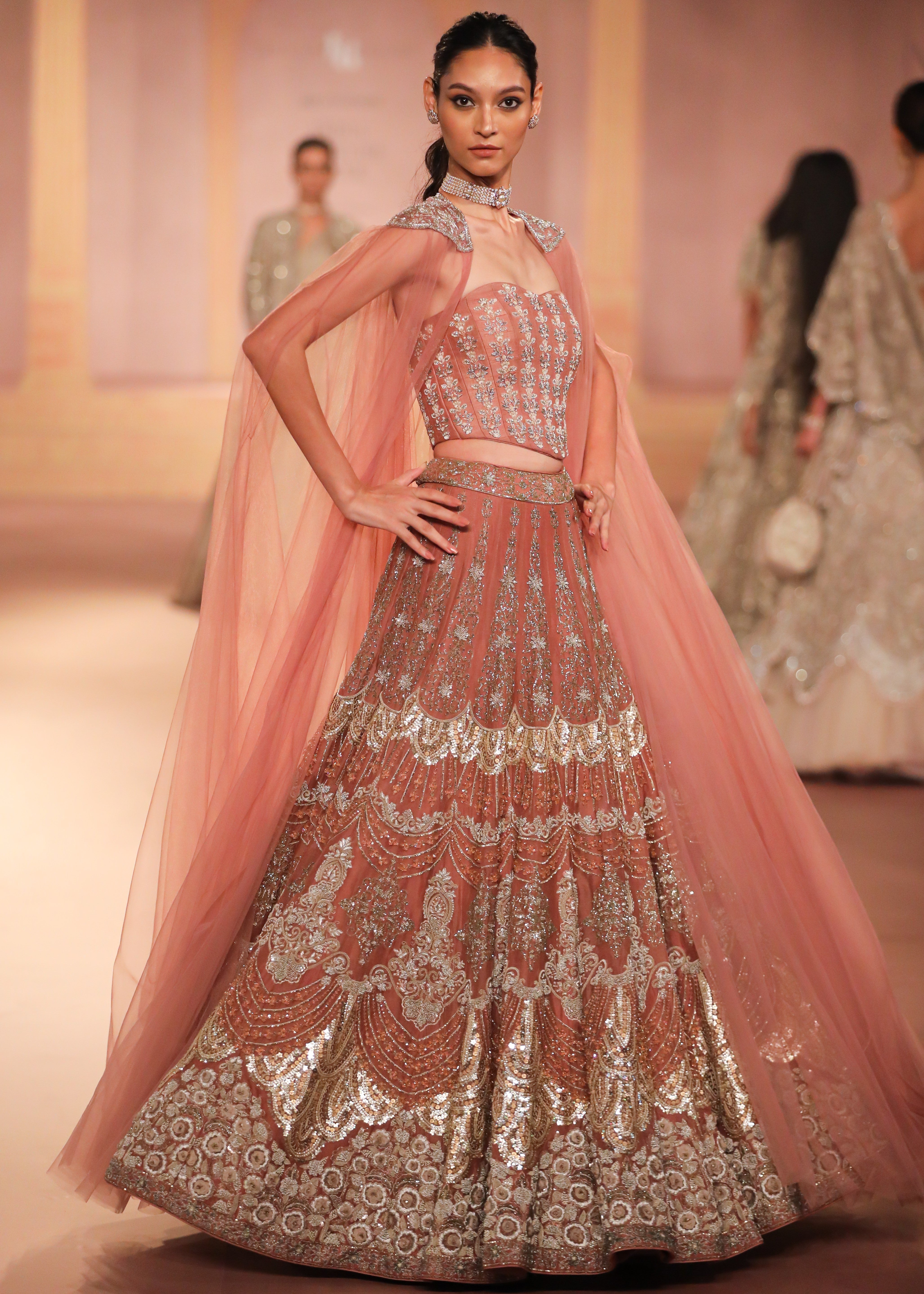 Peach Organza Lehenga Set