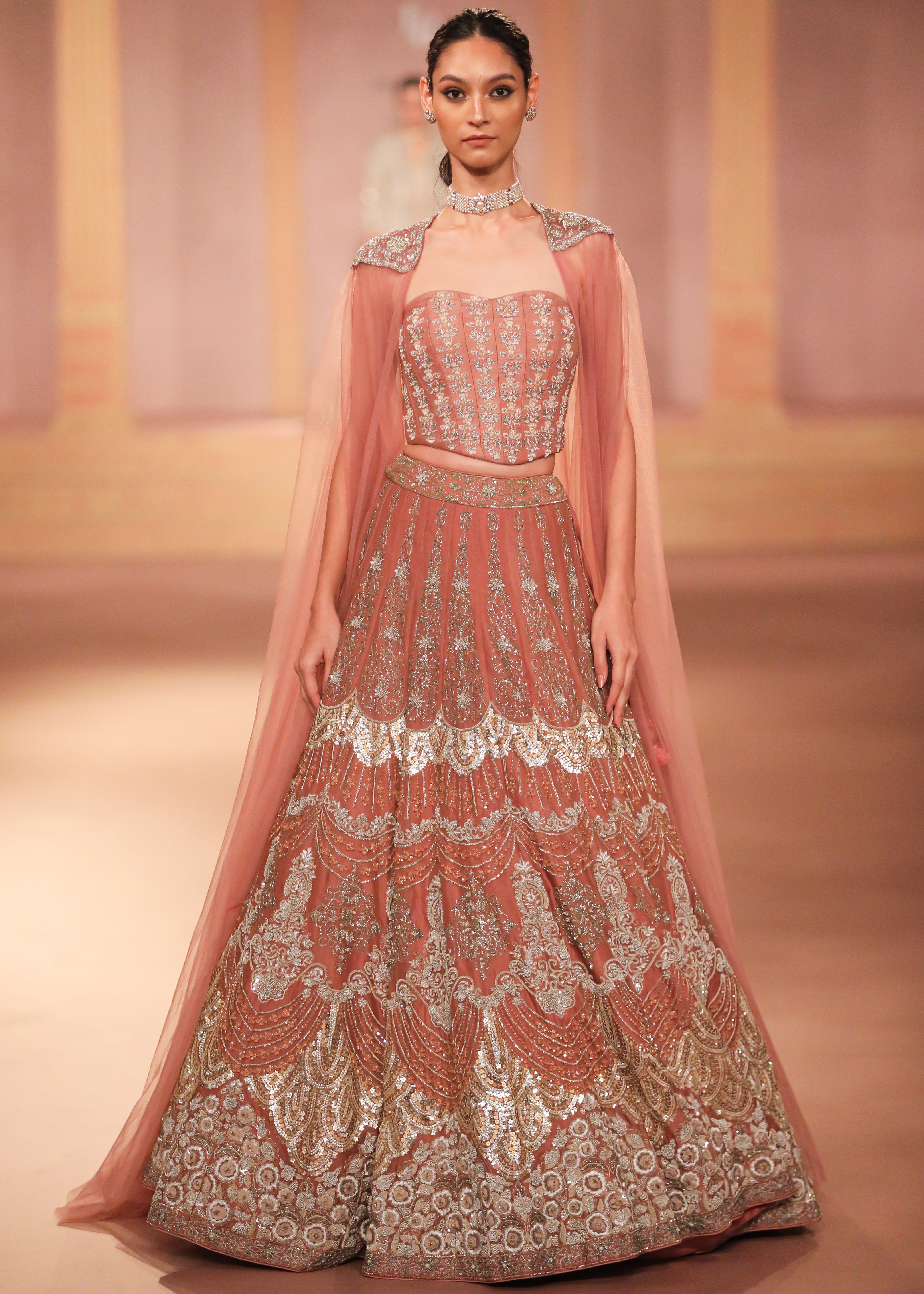 Peach Organza Lehenga Set