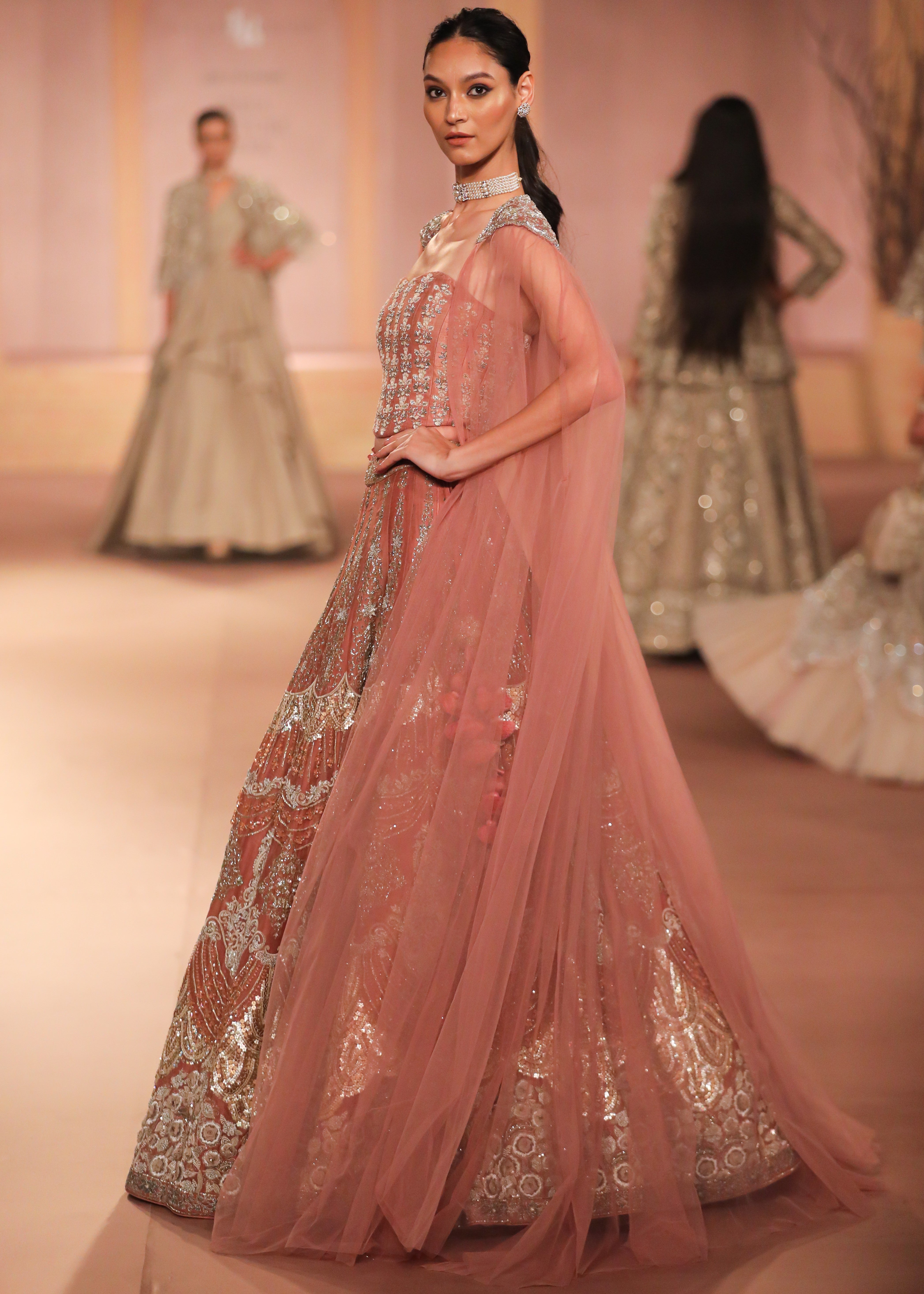 Peach Organza Lehenga Set