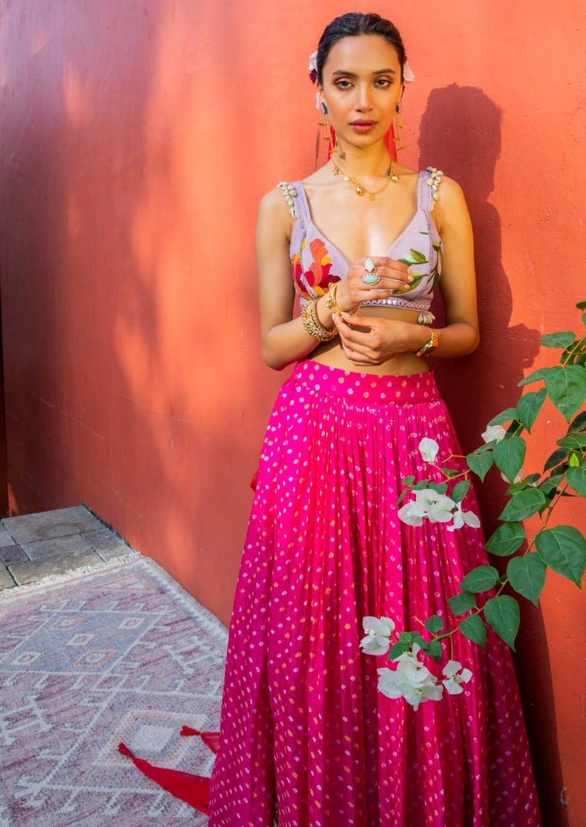 Pink Bandhani Lehenga