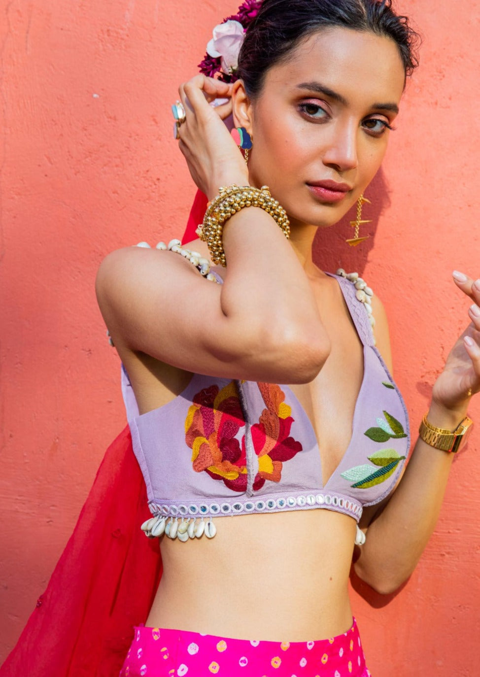 Pink Bandhani Lehenga