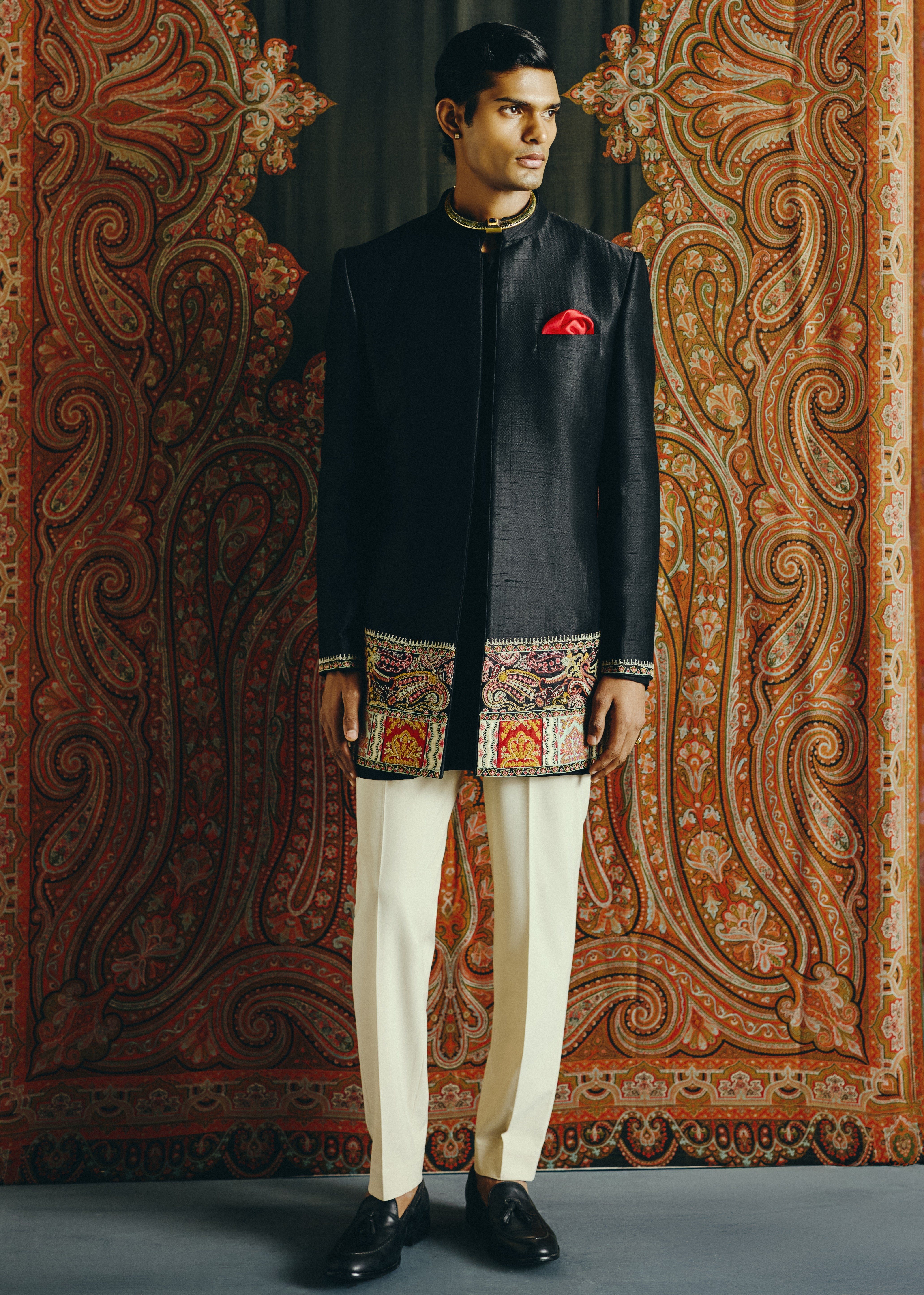 The Imperial Noir Open Jacket With Pant And Kurta Set