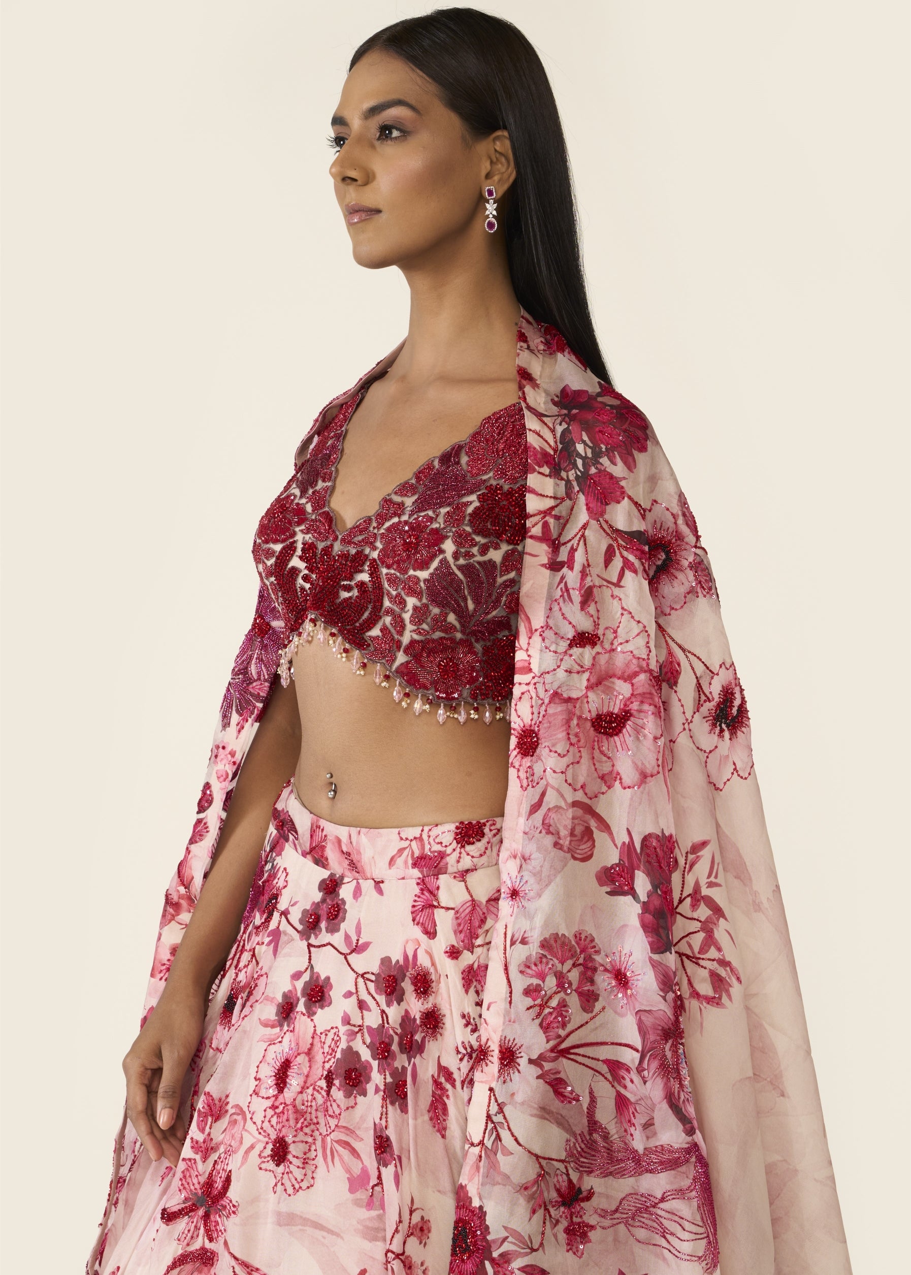 Pink Printed Lehenga Set