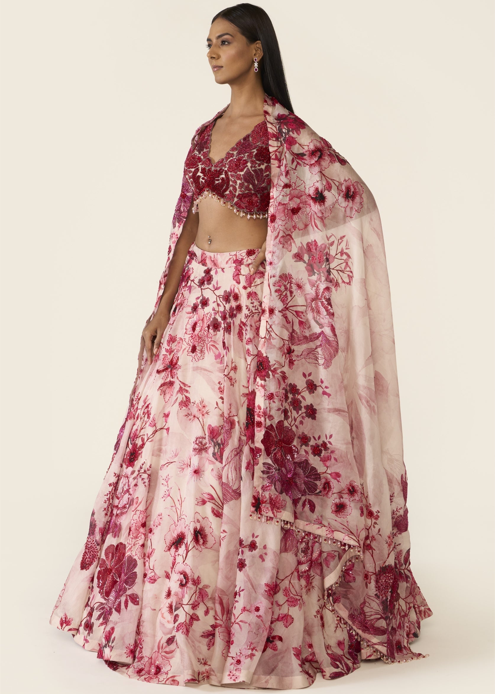 Pink Printed Lehenga Set