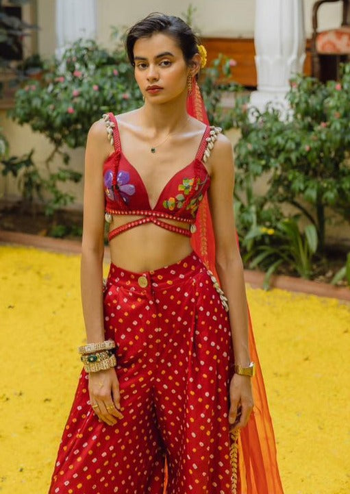 Seashells and Red Bandhani Pant Set