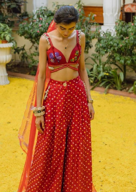 Seashells and Red Bandhani Pant Set
