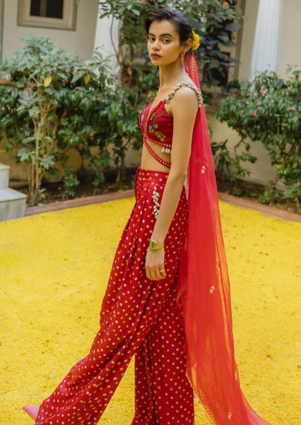 Seashells and Red Bandhani Pant Set