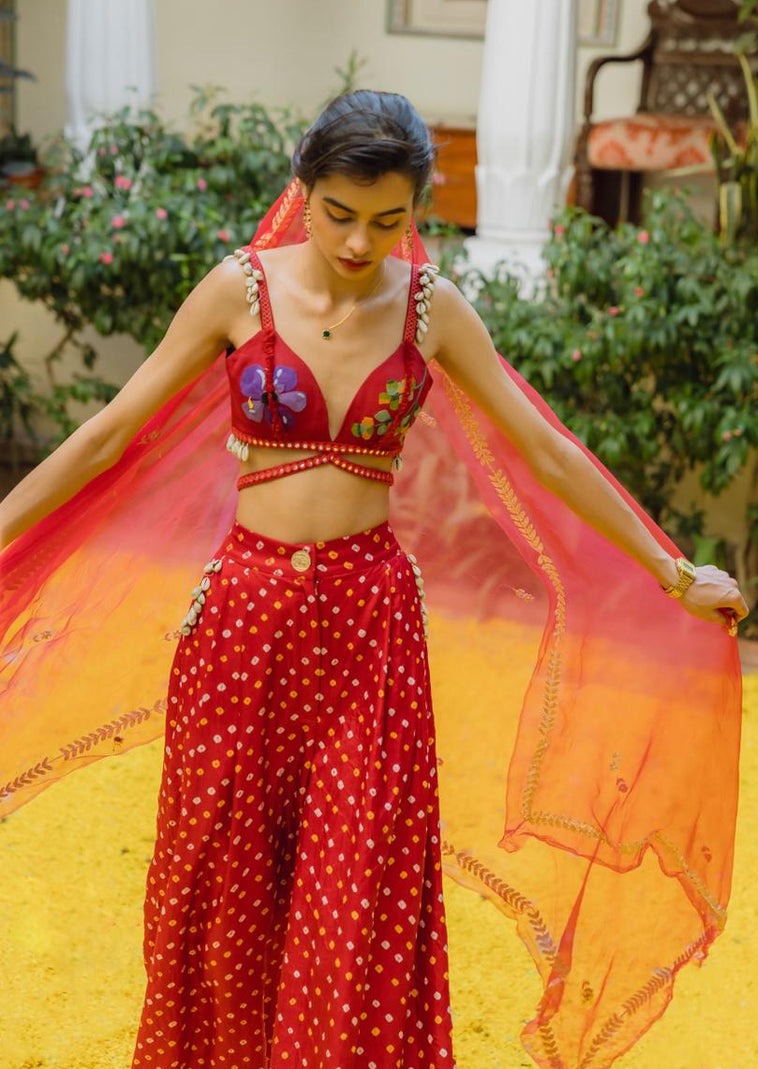 Seashells and Red Bandhani Pant Set