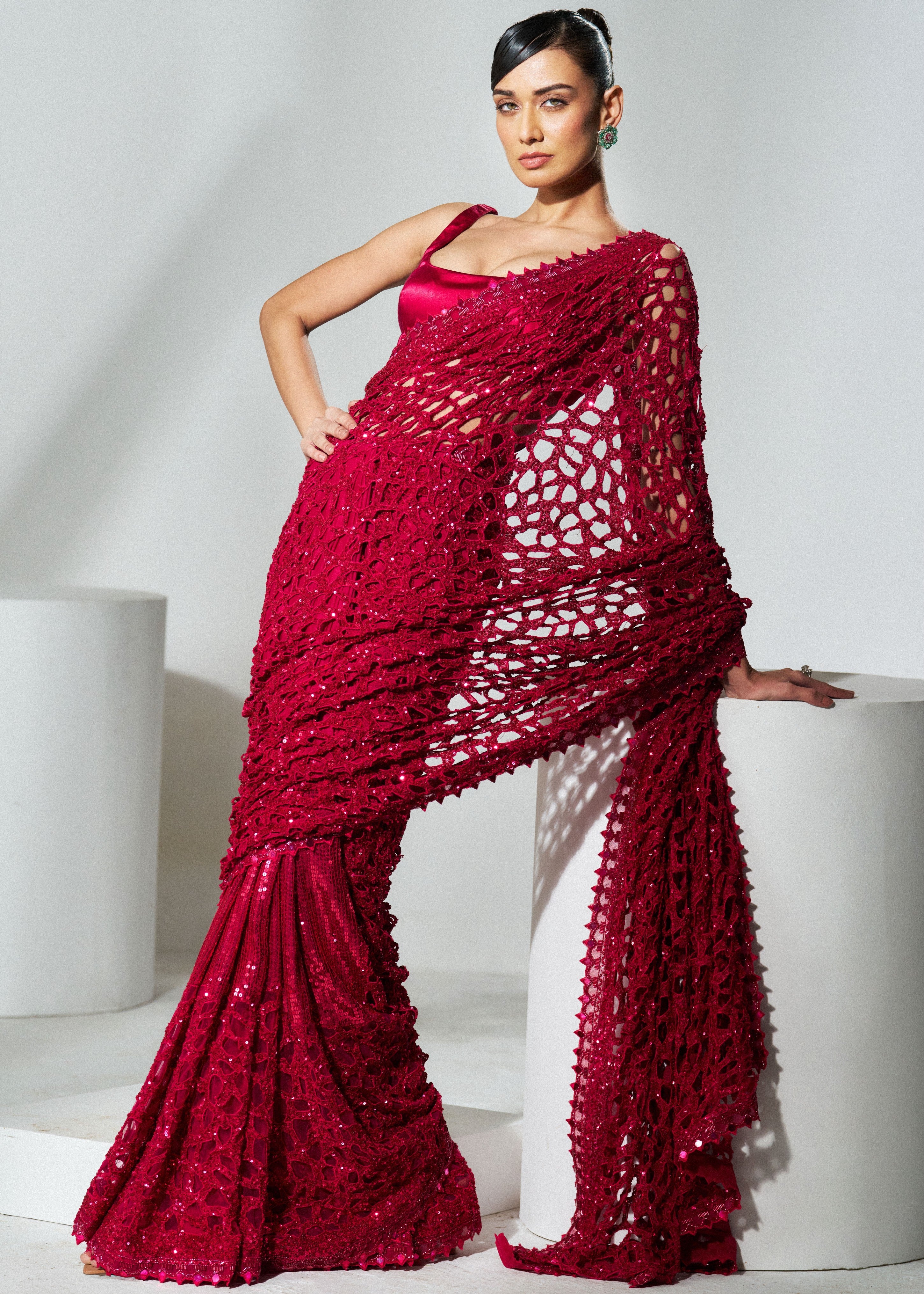 Ruby Red Cutwork Sari