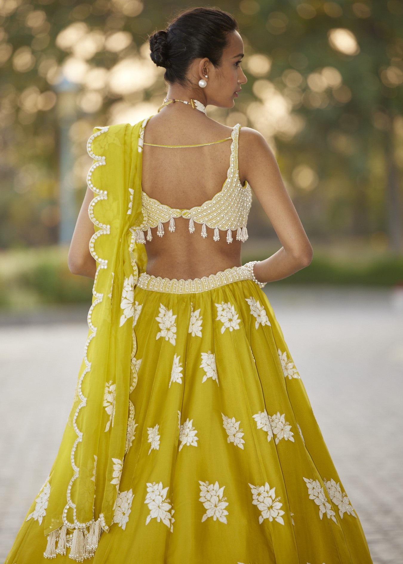 Moss Green Flower Lehenga Set