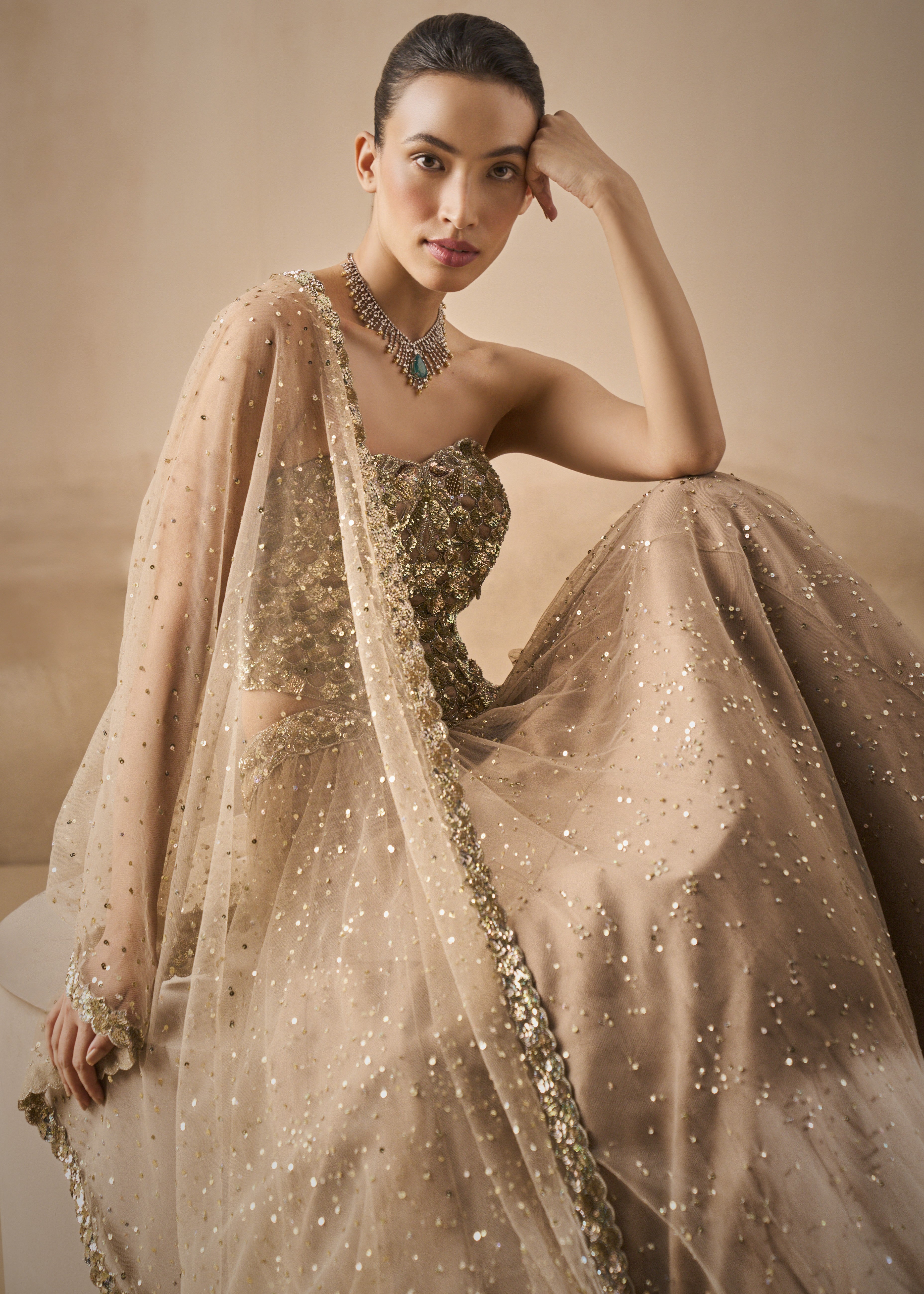 Biscuit Brown Lehenga And Corset