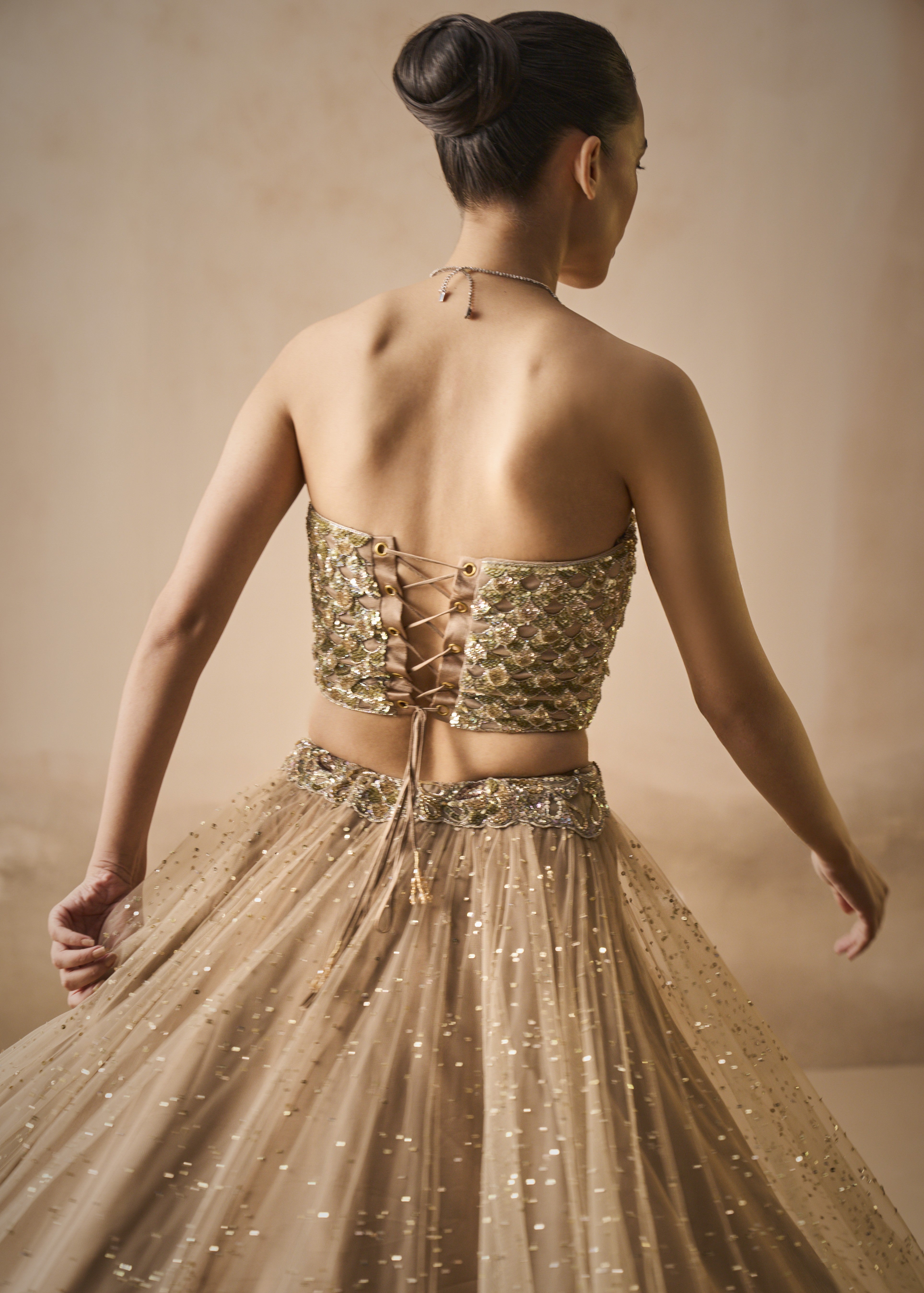 Biscuit Brown Lehenga And Corset