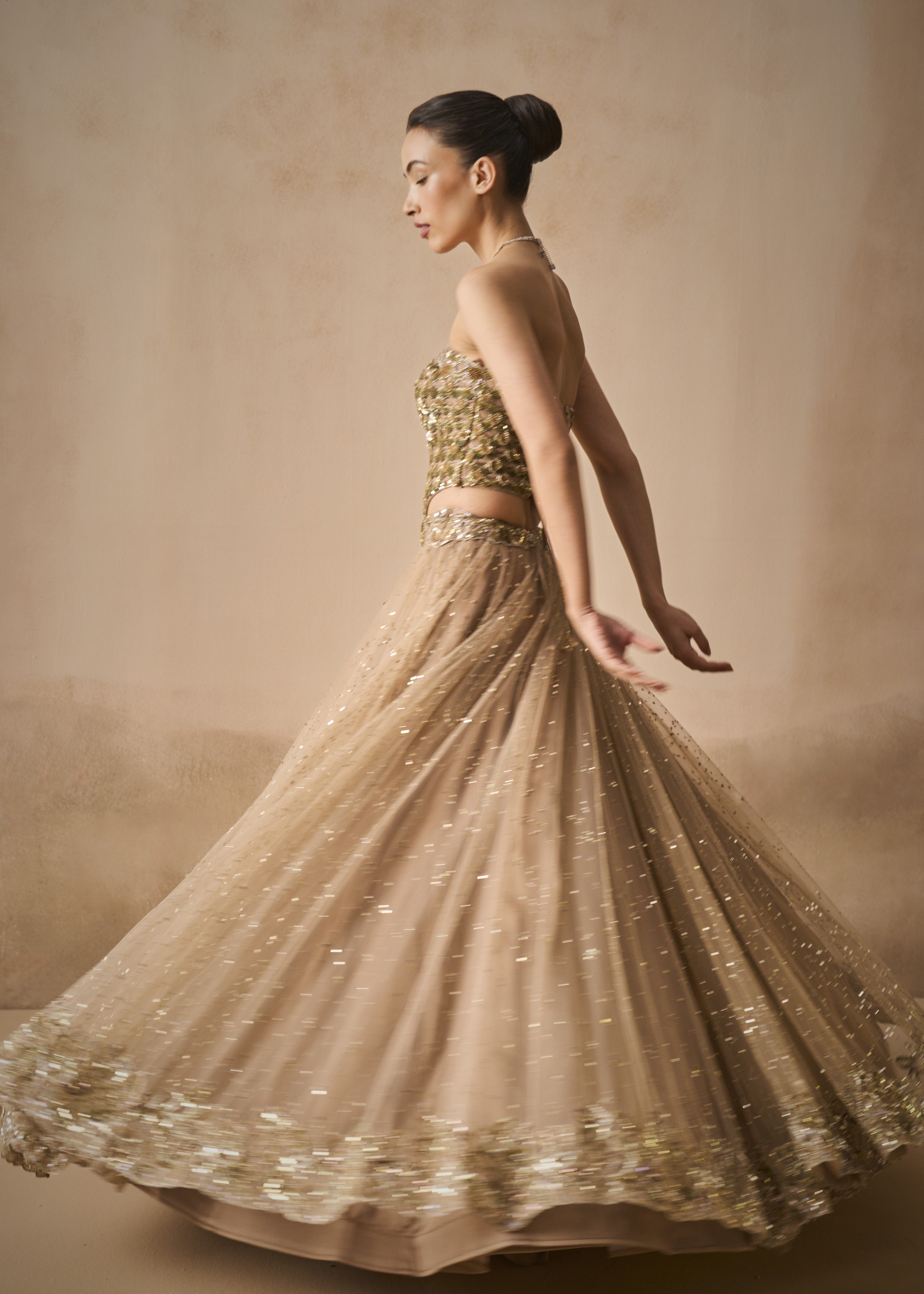 Biscuit Brown Lehenga And Corset