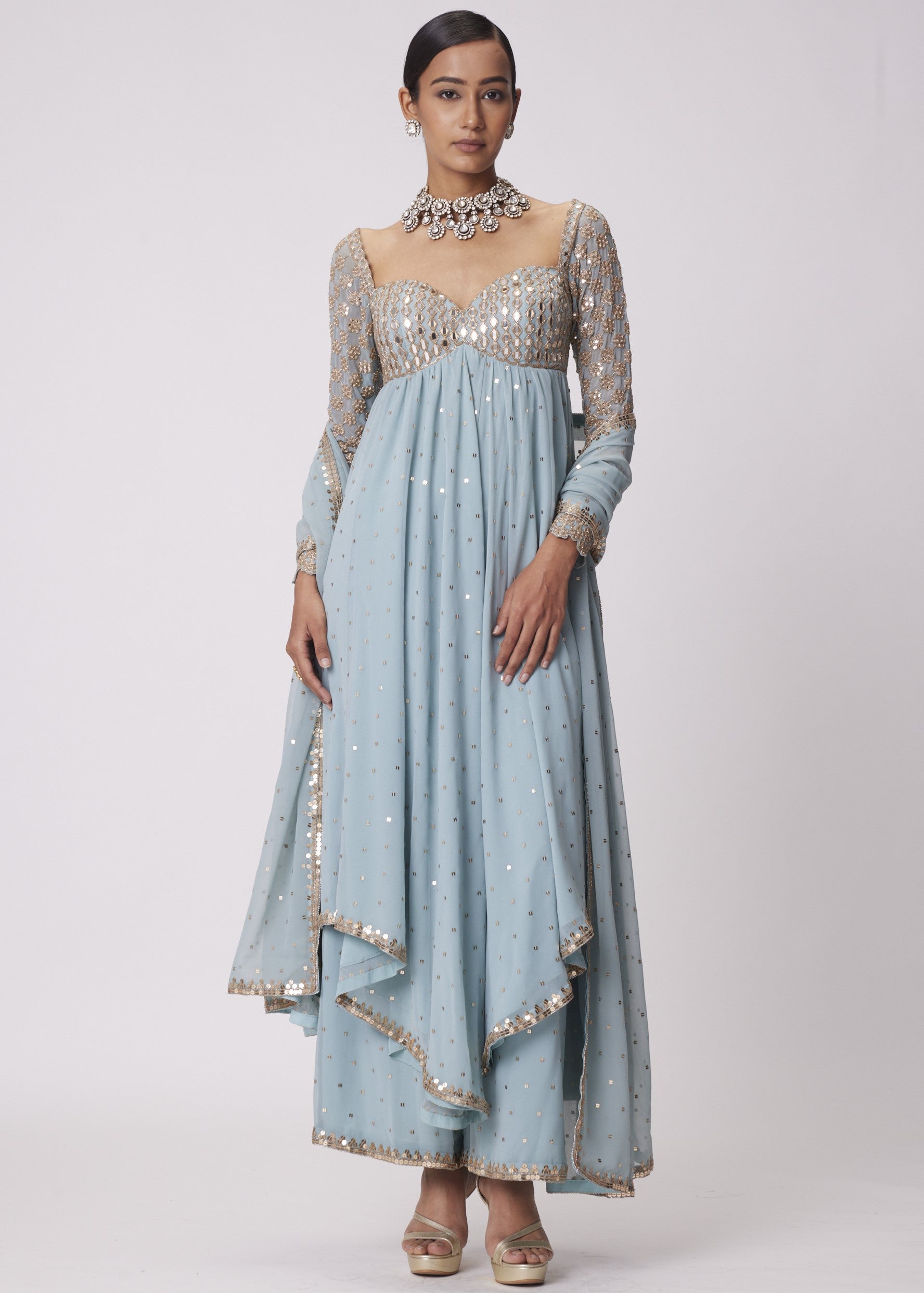 Powder Blue High Low Kurta Set