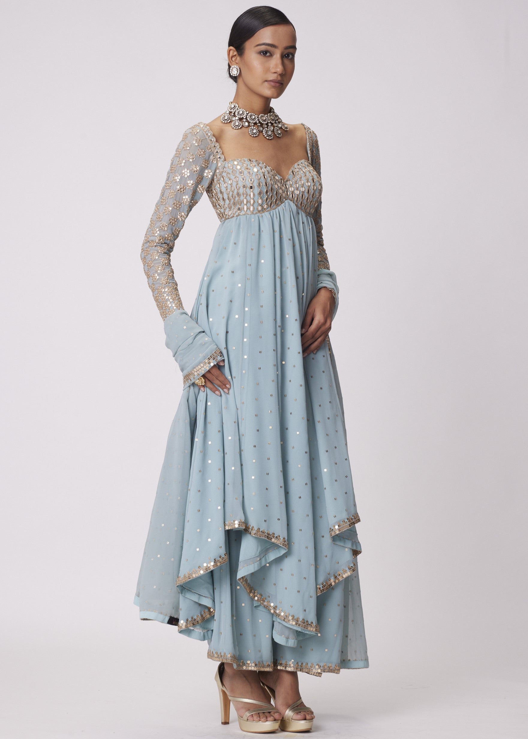 Powder Blue High Low Kurta Set