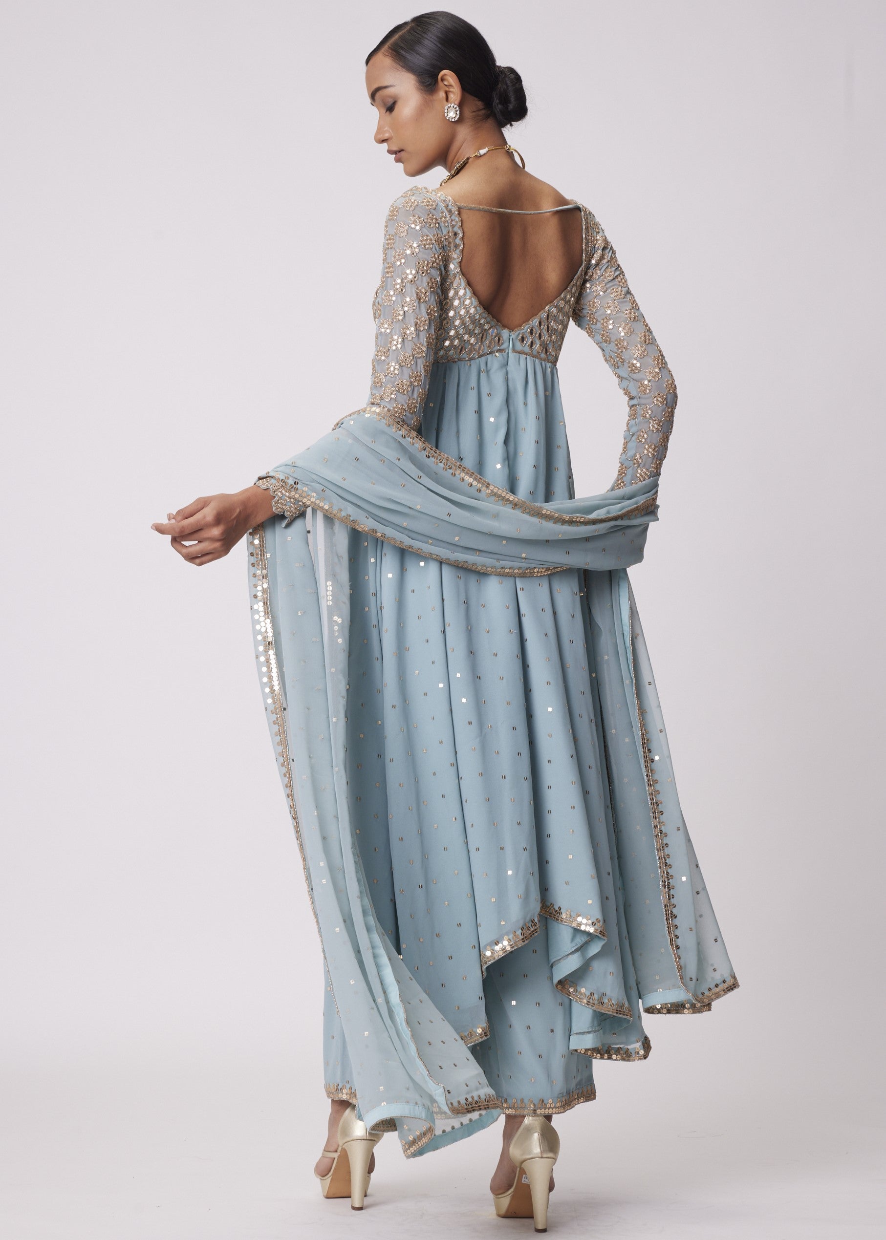 Powder Blue High Low Kurta Set