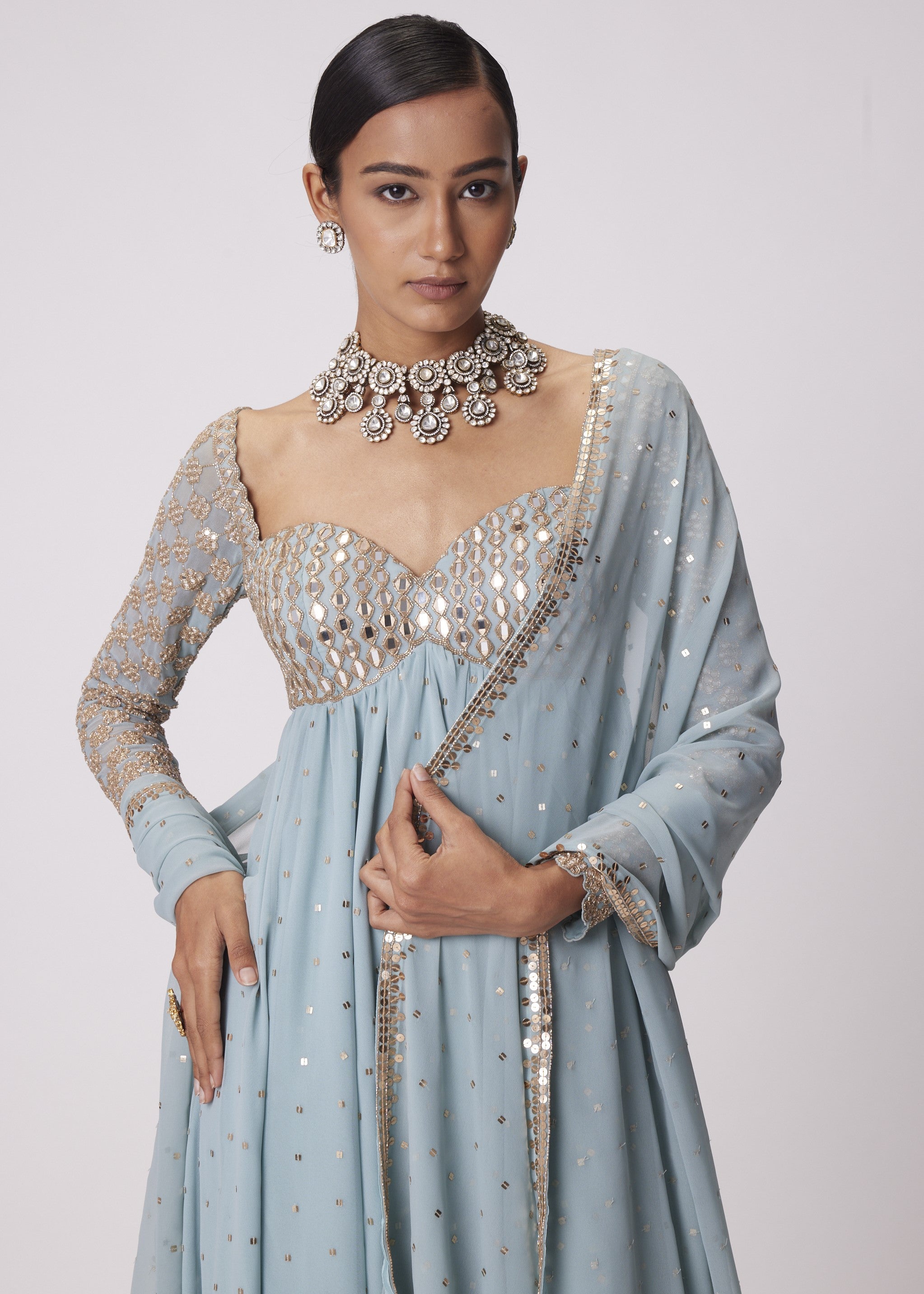 Powder Blue High Low Kurta Set