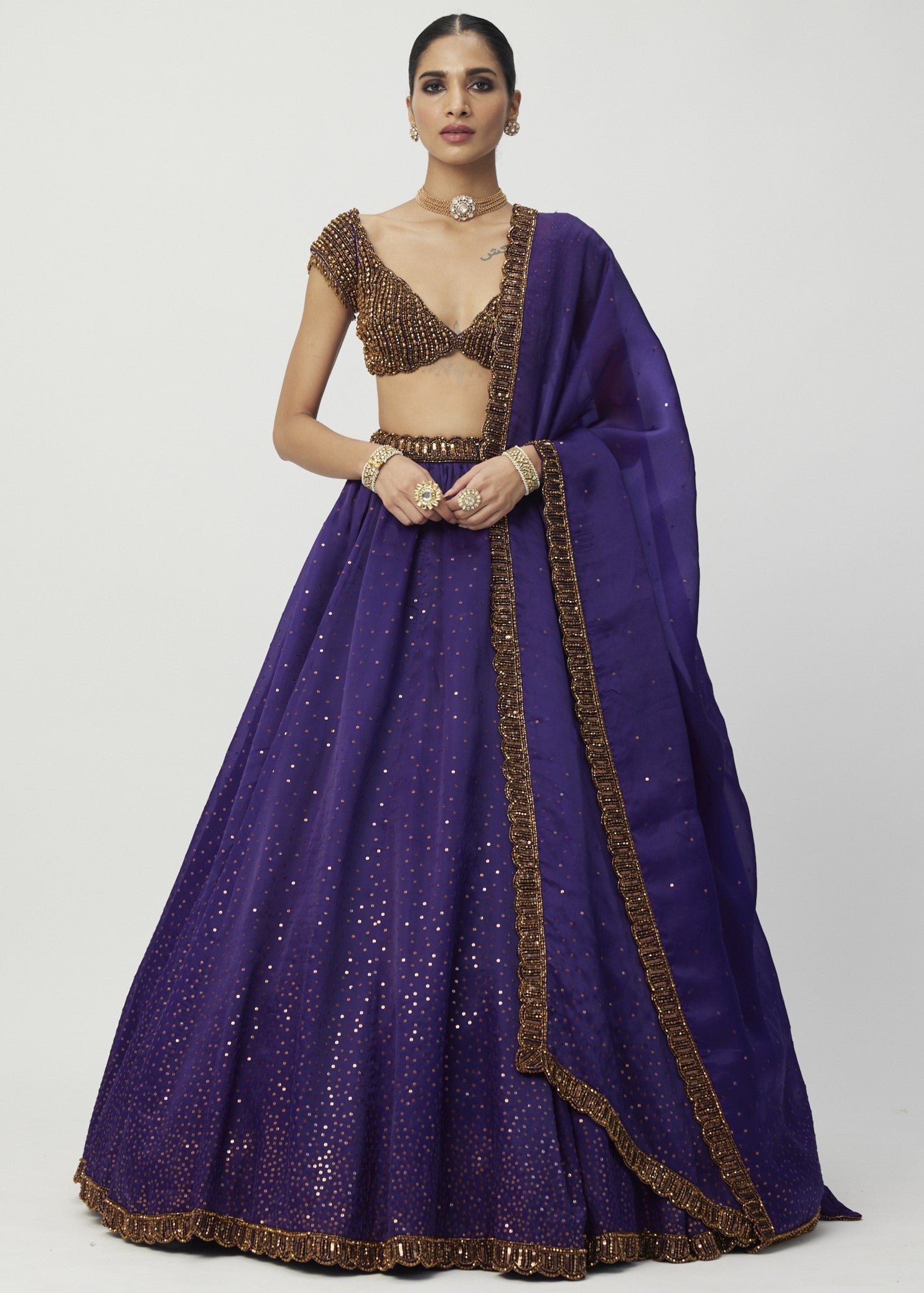 Royalty Purple Sequins Scattered Lehenga Set