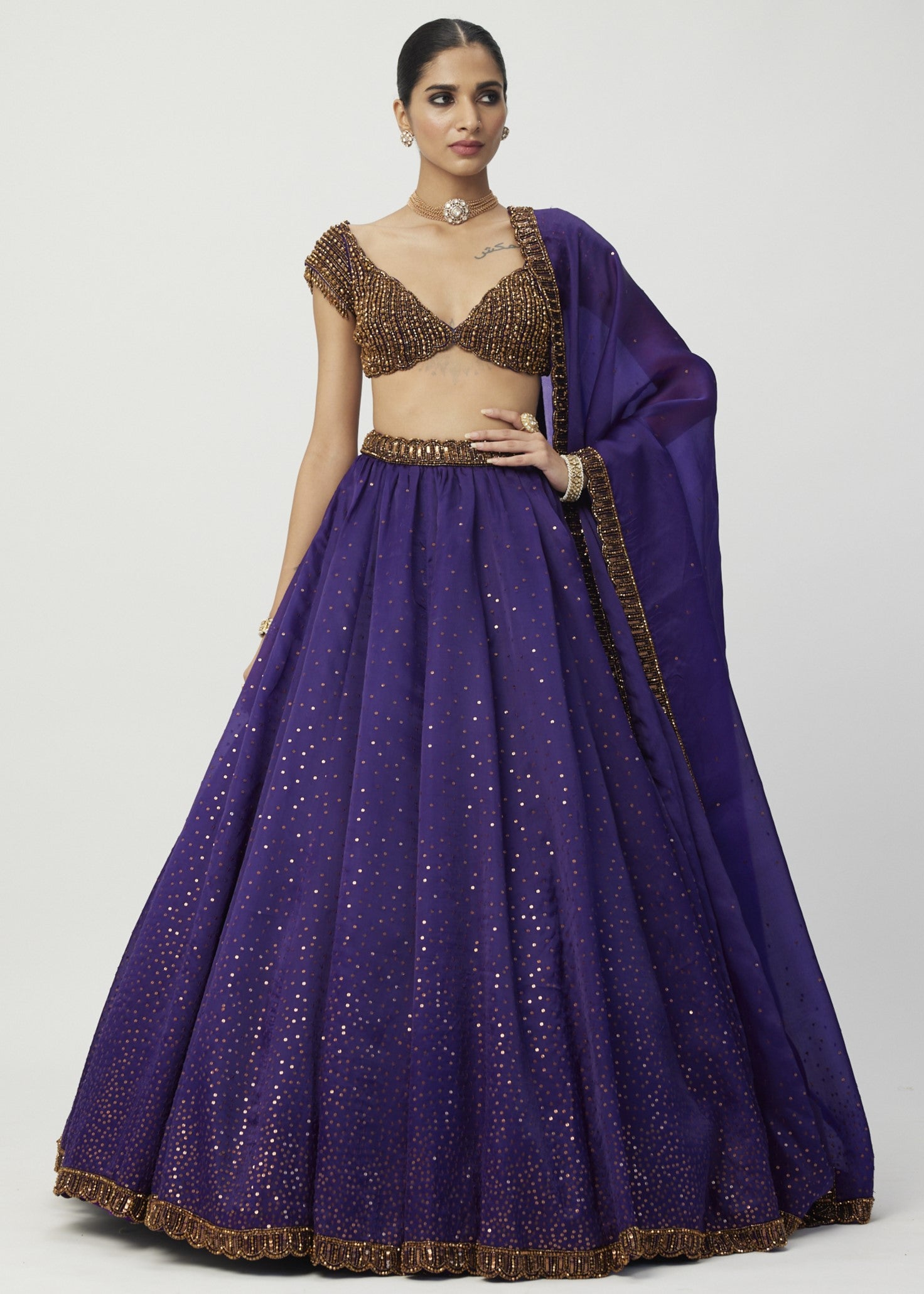 Royalty Purple Sequins Scattered Lehenga Set