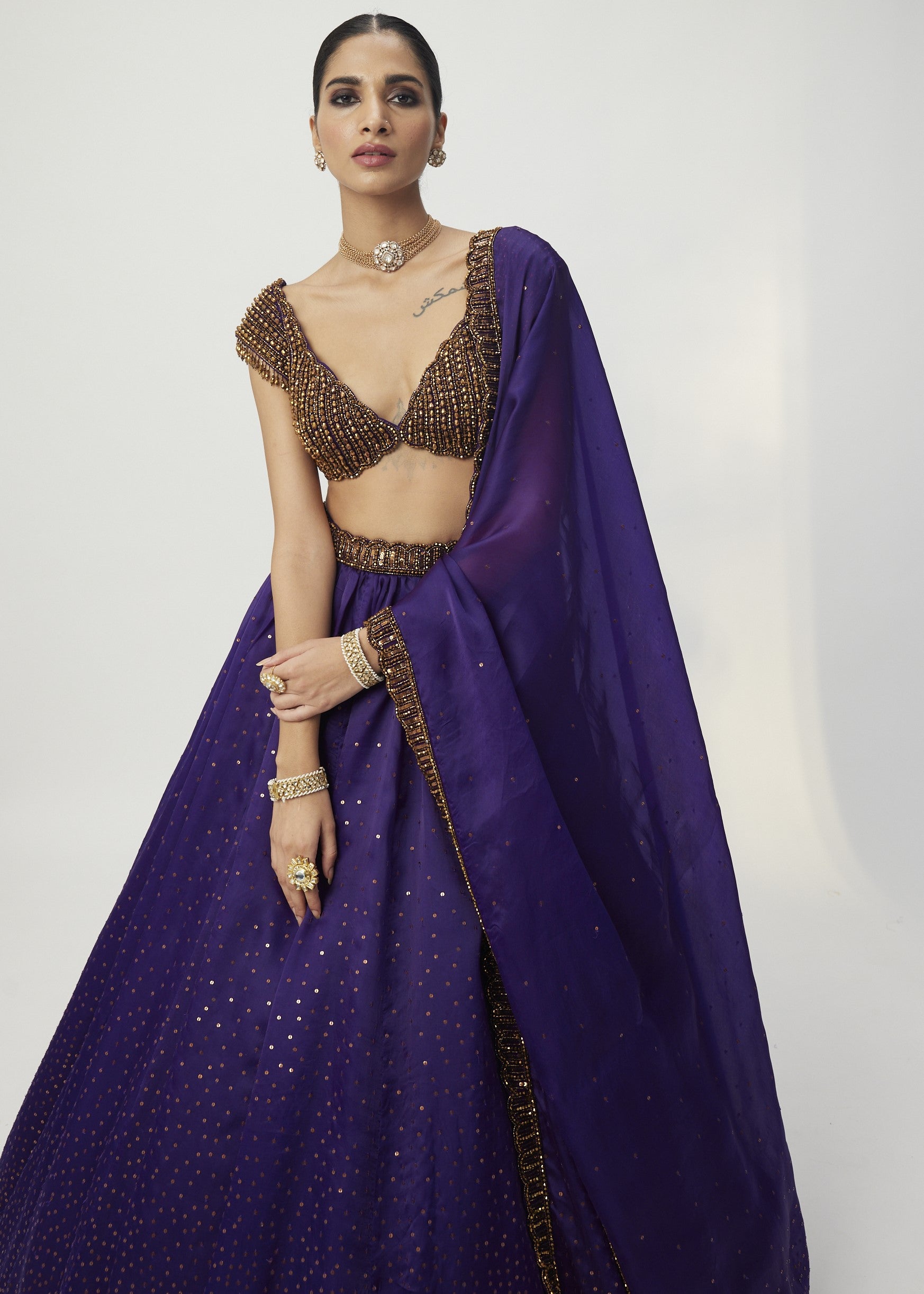 Royalty Purple Sequins Scattered Lehenga Set