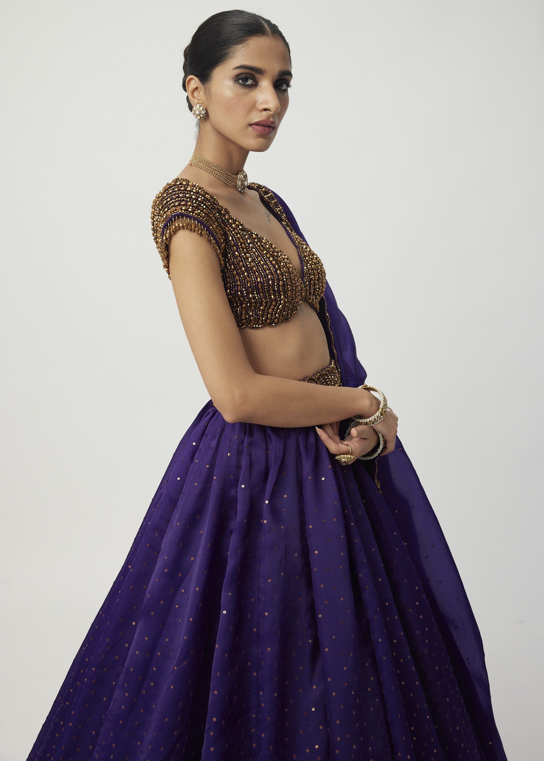 Royalty Purple Sequins Scattered Lehenga Set