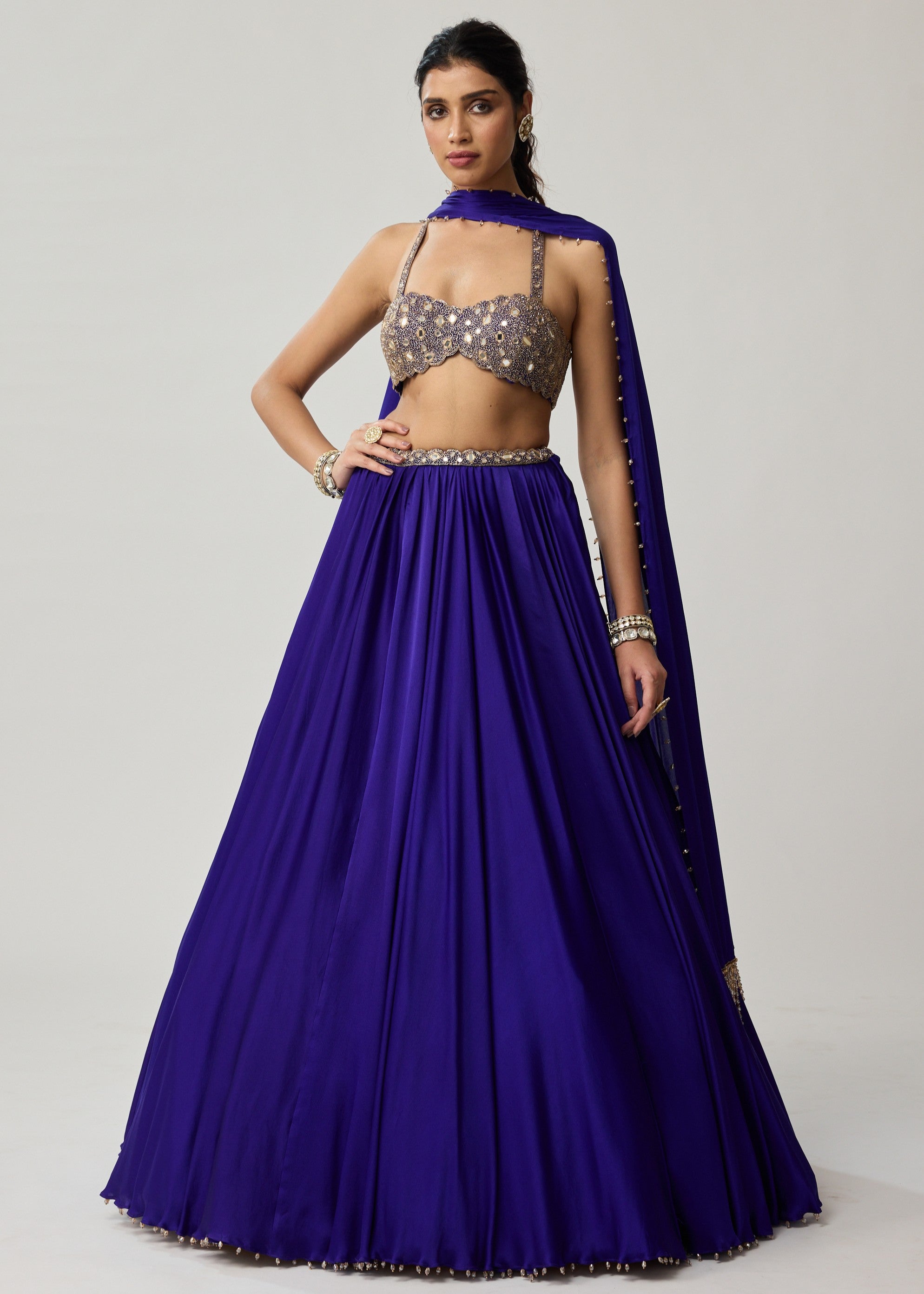 Persian Blue Mirror Satin Skirt Set