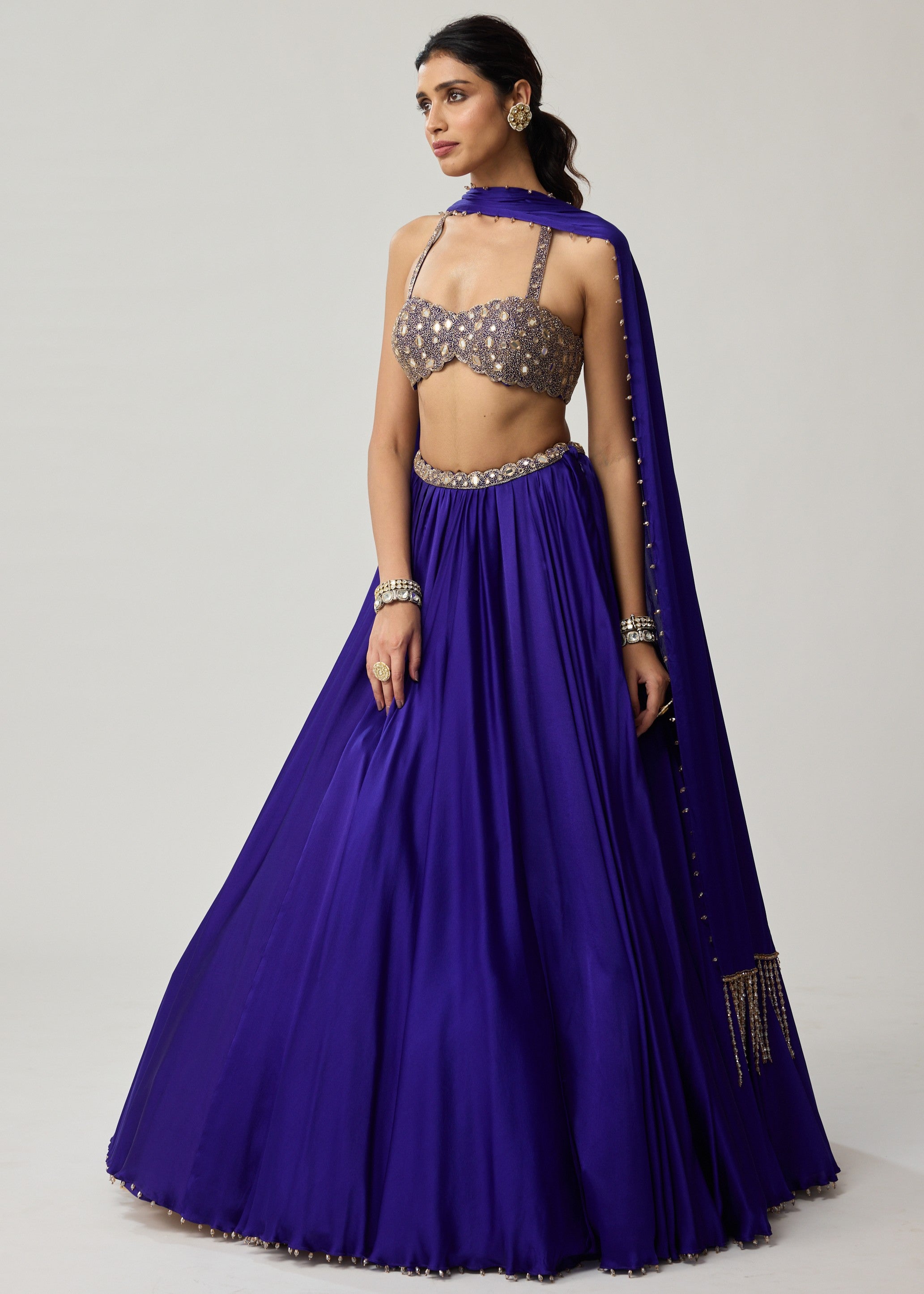 Persian Blue Mirror Satin Skirt Set