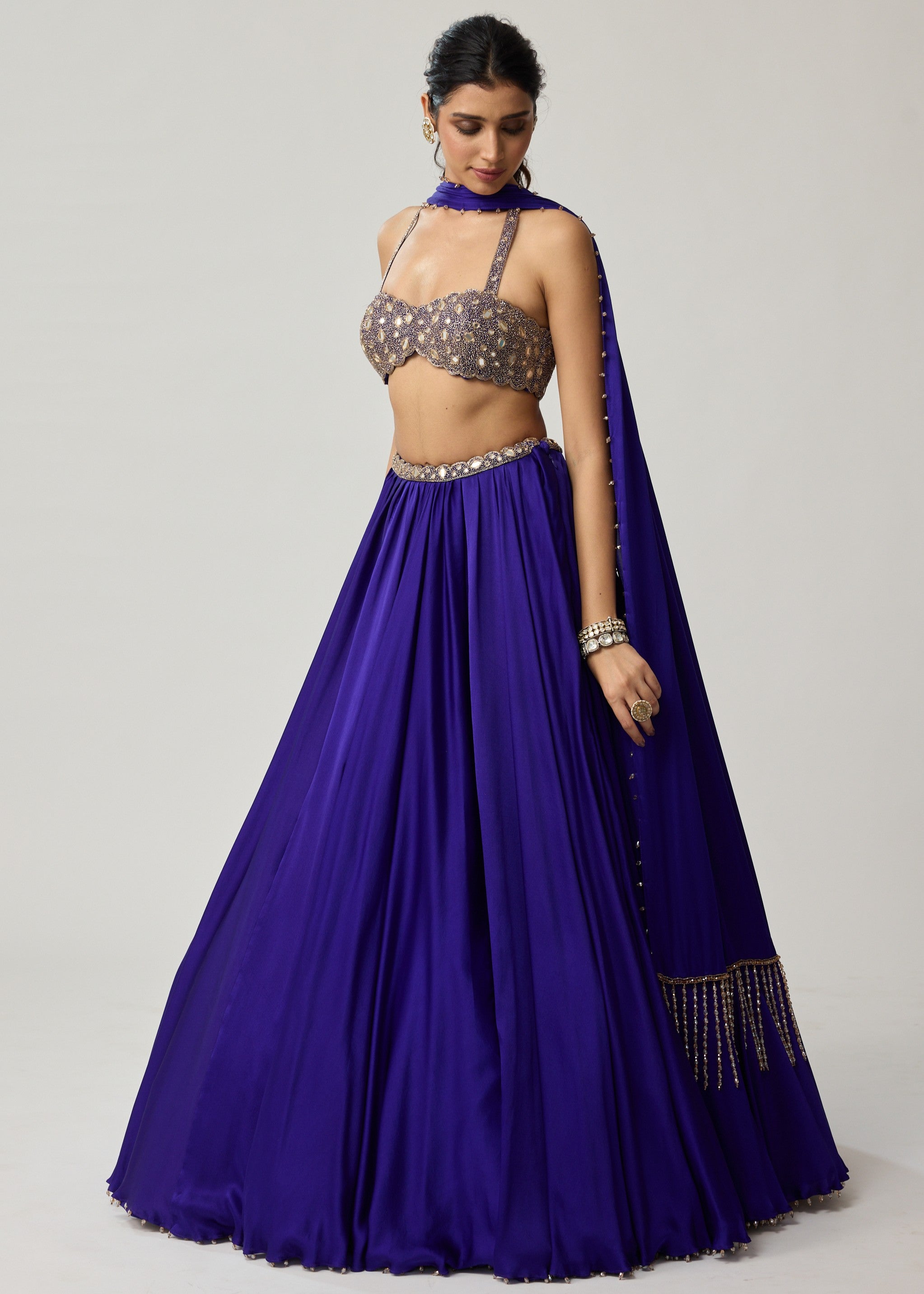 Persian Blue Mirror Satin Skirt Set