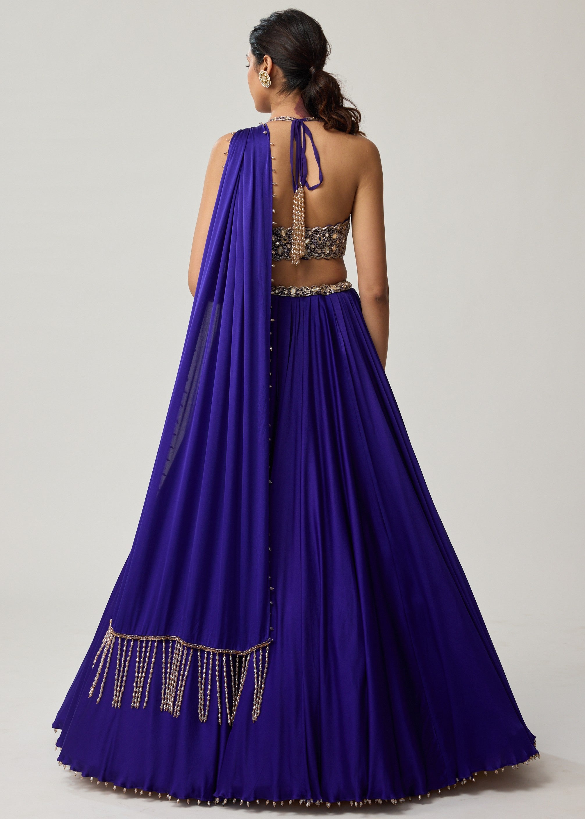 Persian Blue Mirror Satin Skirt Set