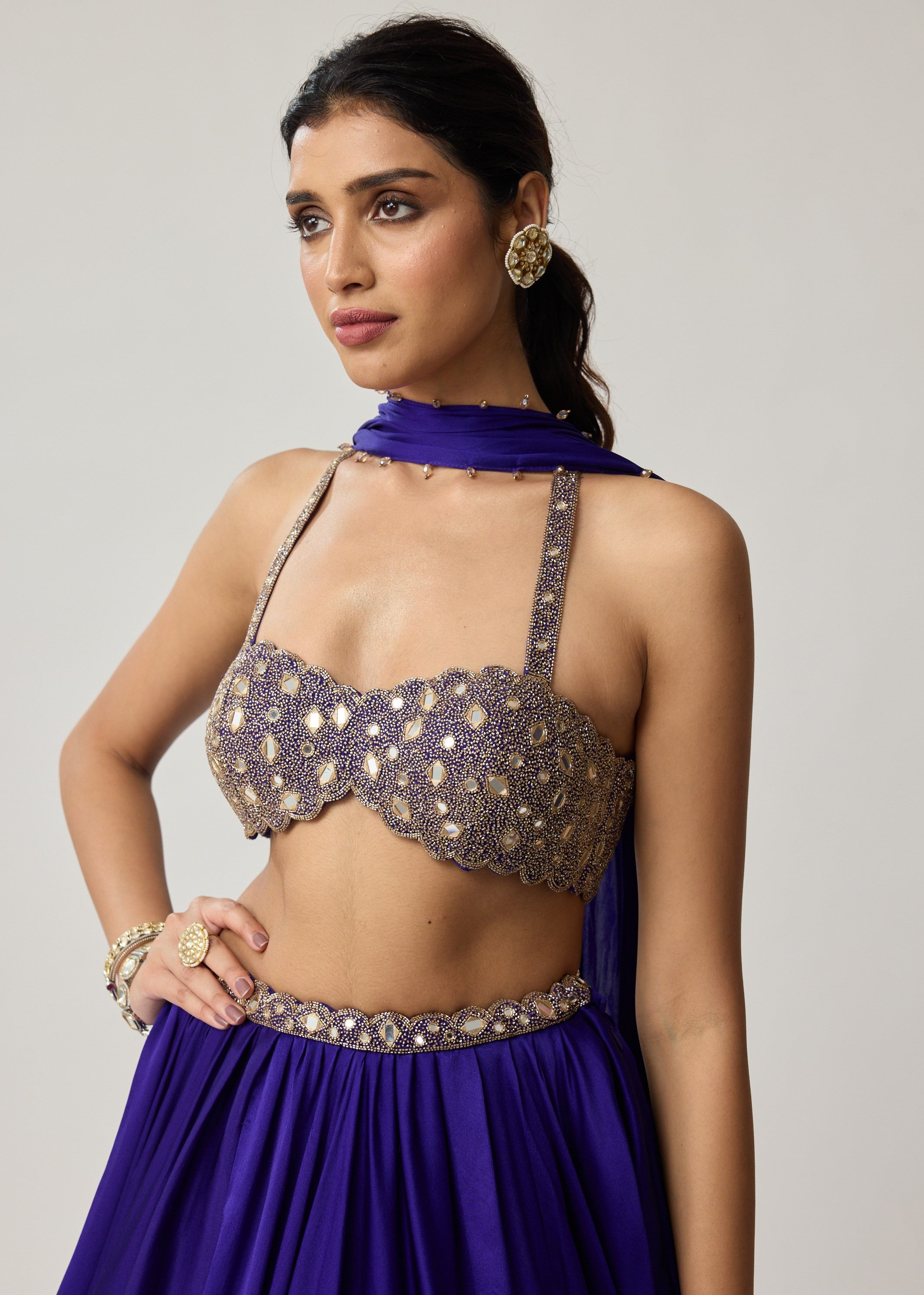 Persian Blue Mirror Satin Skirt Set