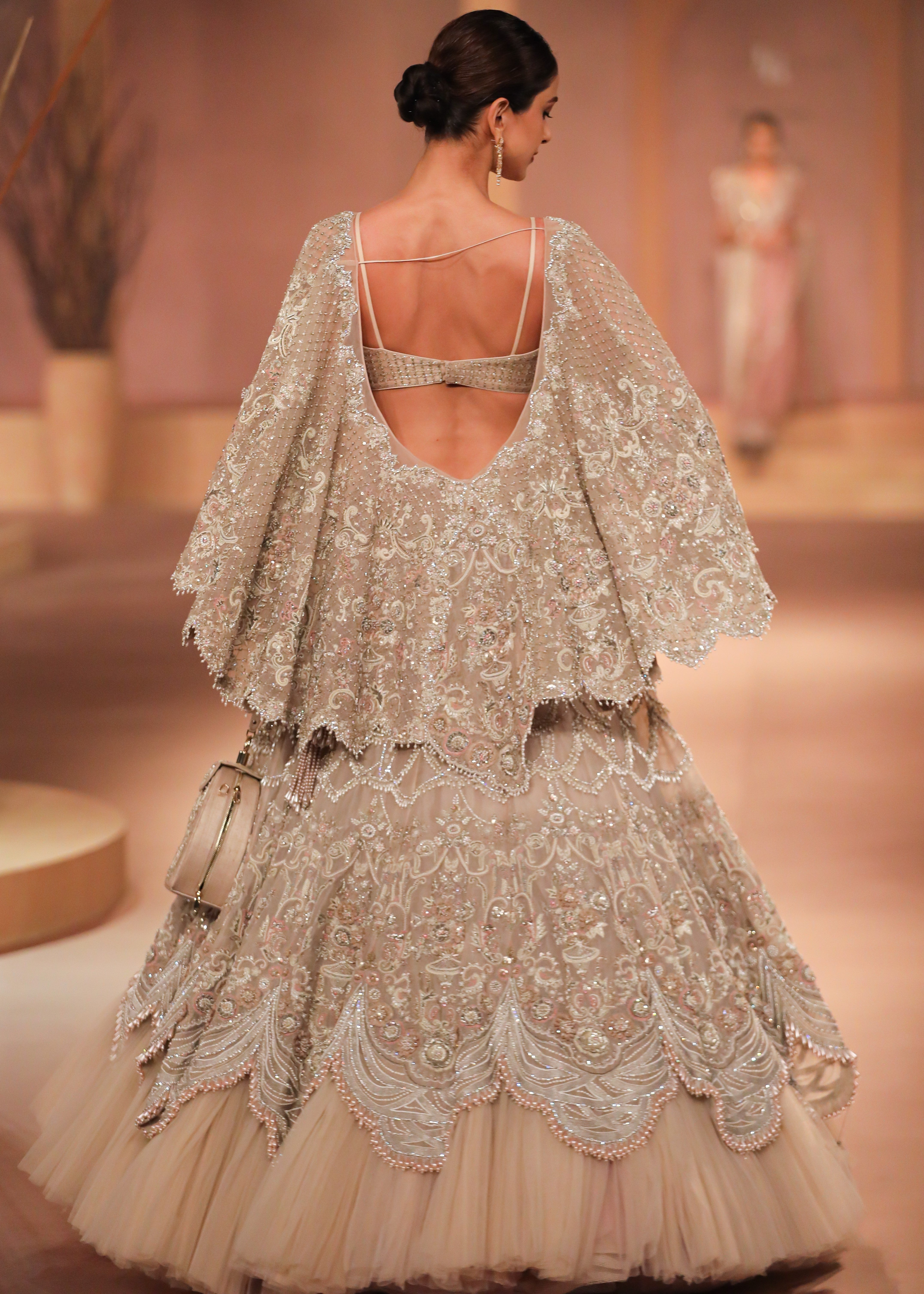 Beige Organza Lehenga Set