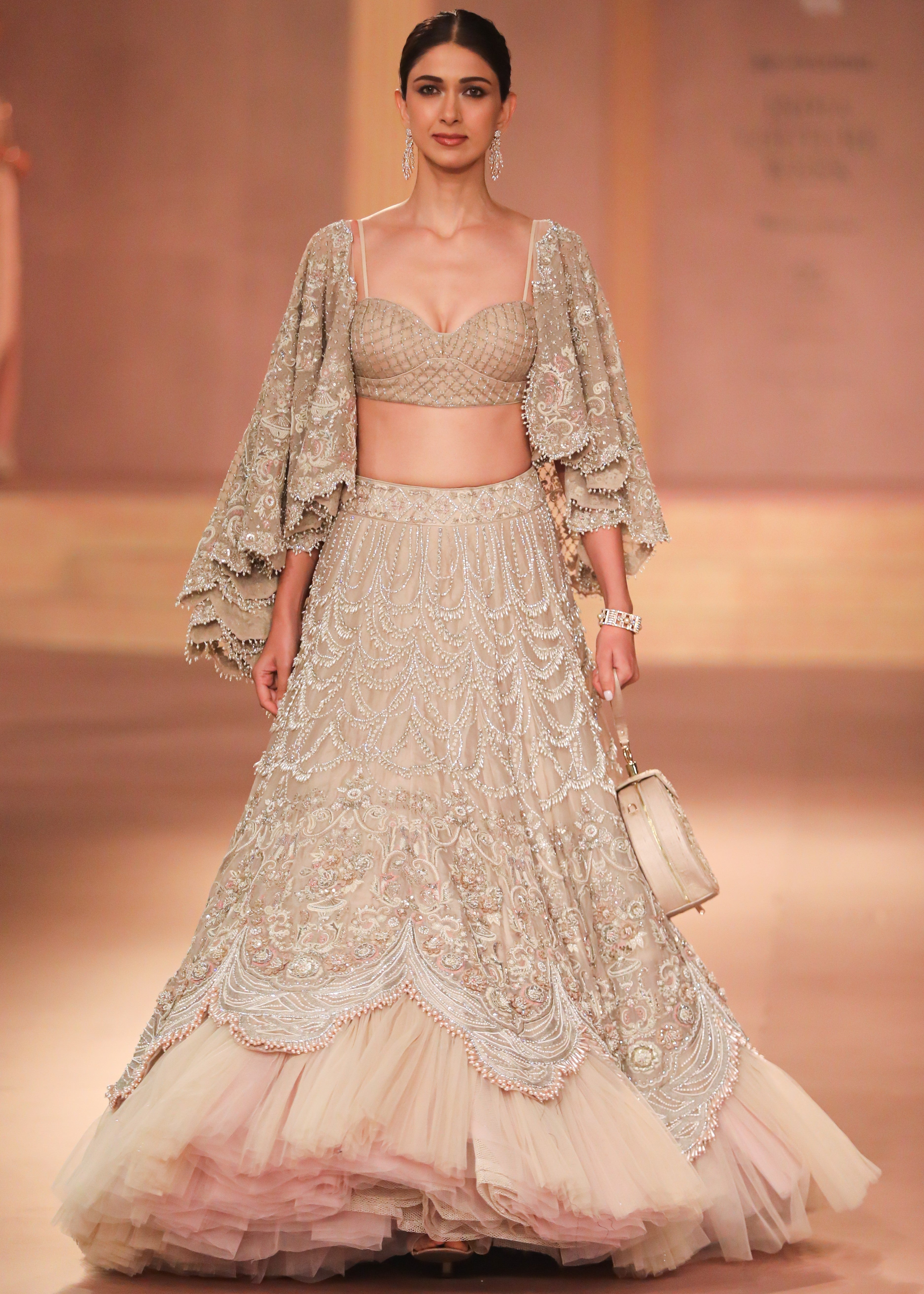 Beige Organza Lehenga Set