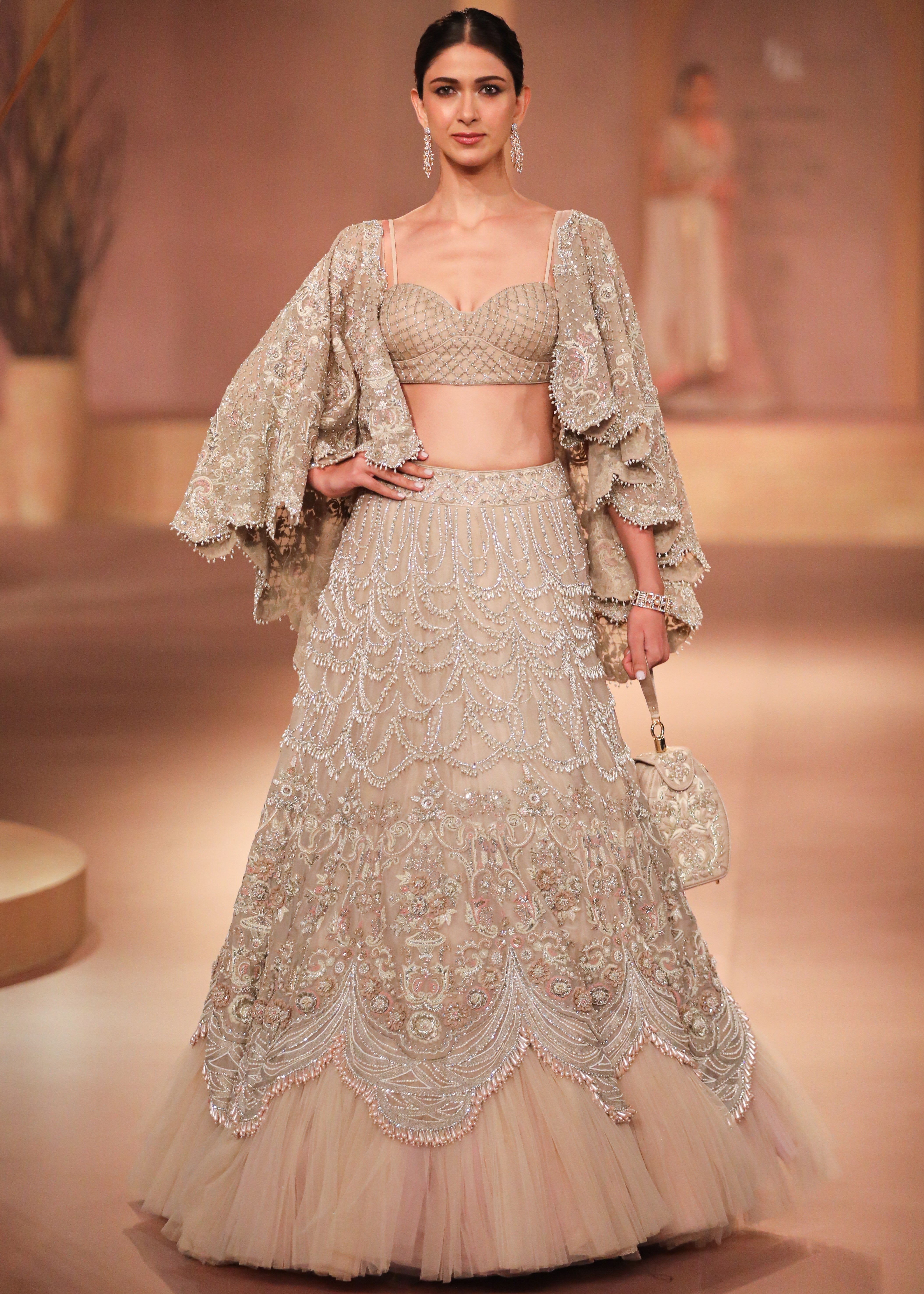 Beige Organza Lehenga Set