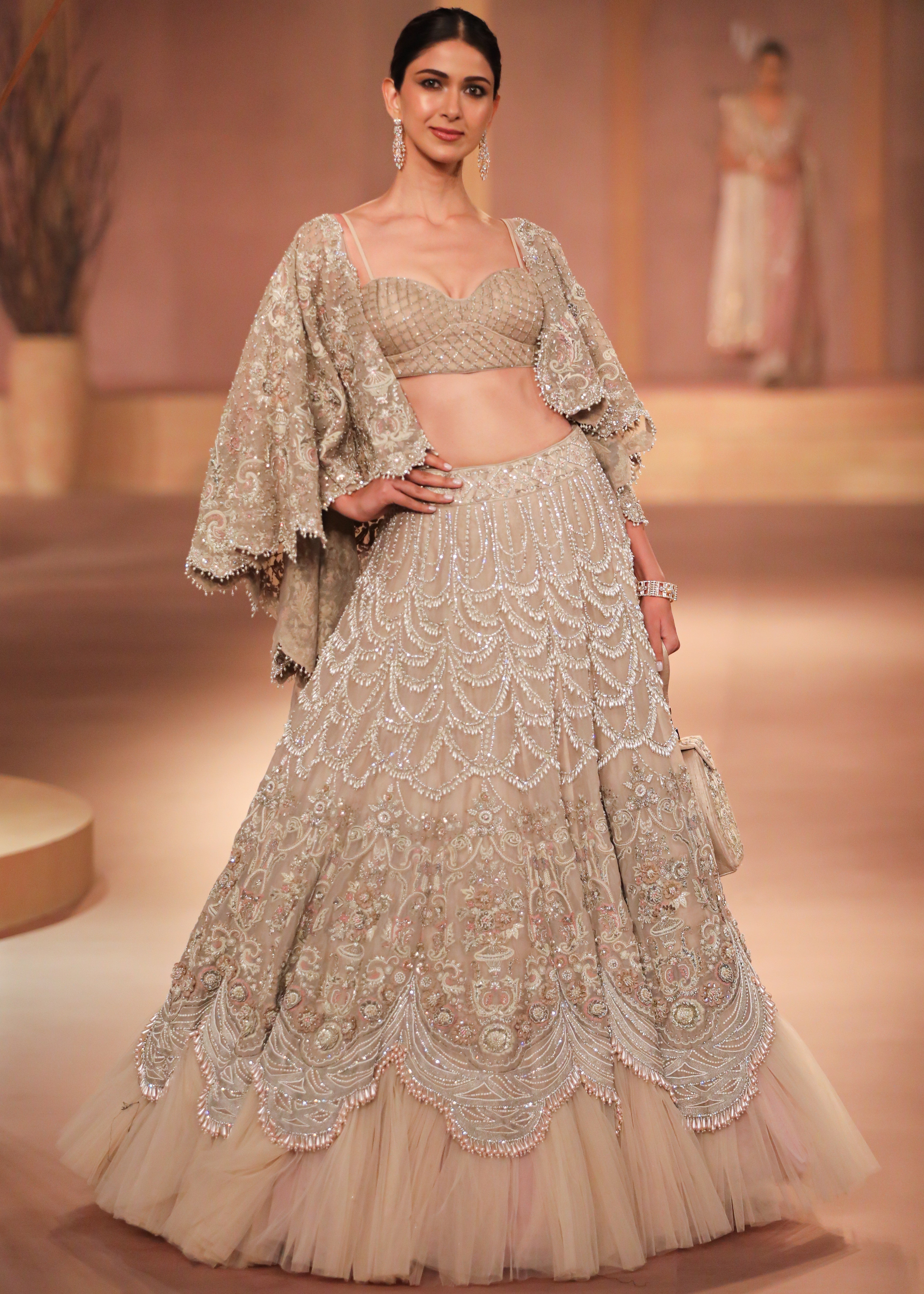 Beige Organza Lehenga Set
