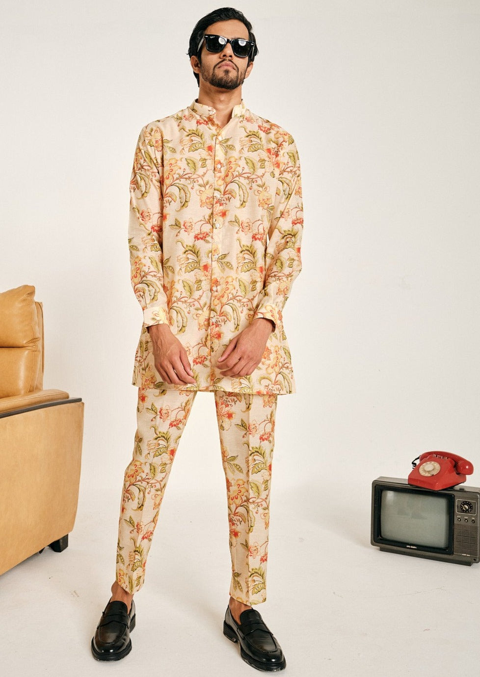 Ivory Floral Rhapsody Kora Chanderi Kurta Pajama Set