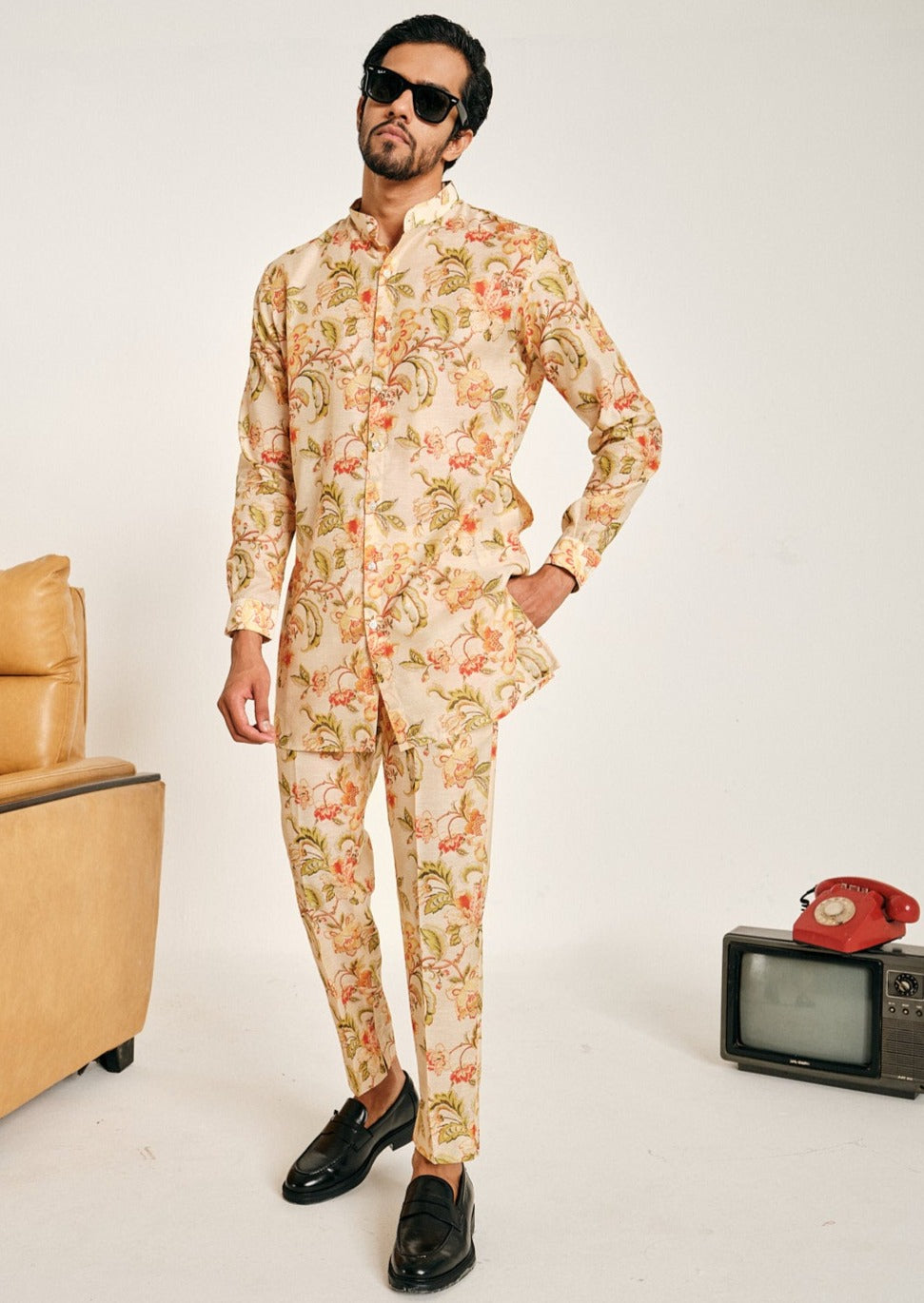 Ivory Floral Rhapsody Kora Chanderi Kurta Pajama Set