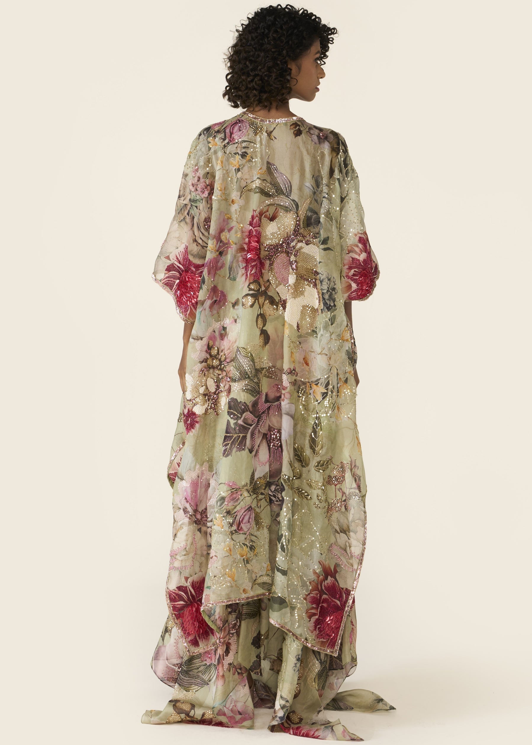 Green Printed Asymmetric Skirt Set